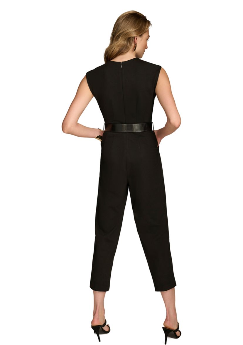 Womens Sleeveless V-Neck Solid Jumpsuit 