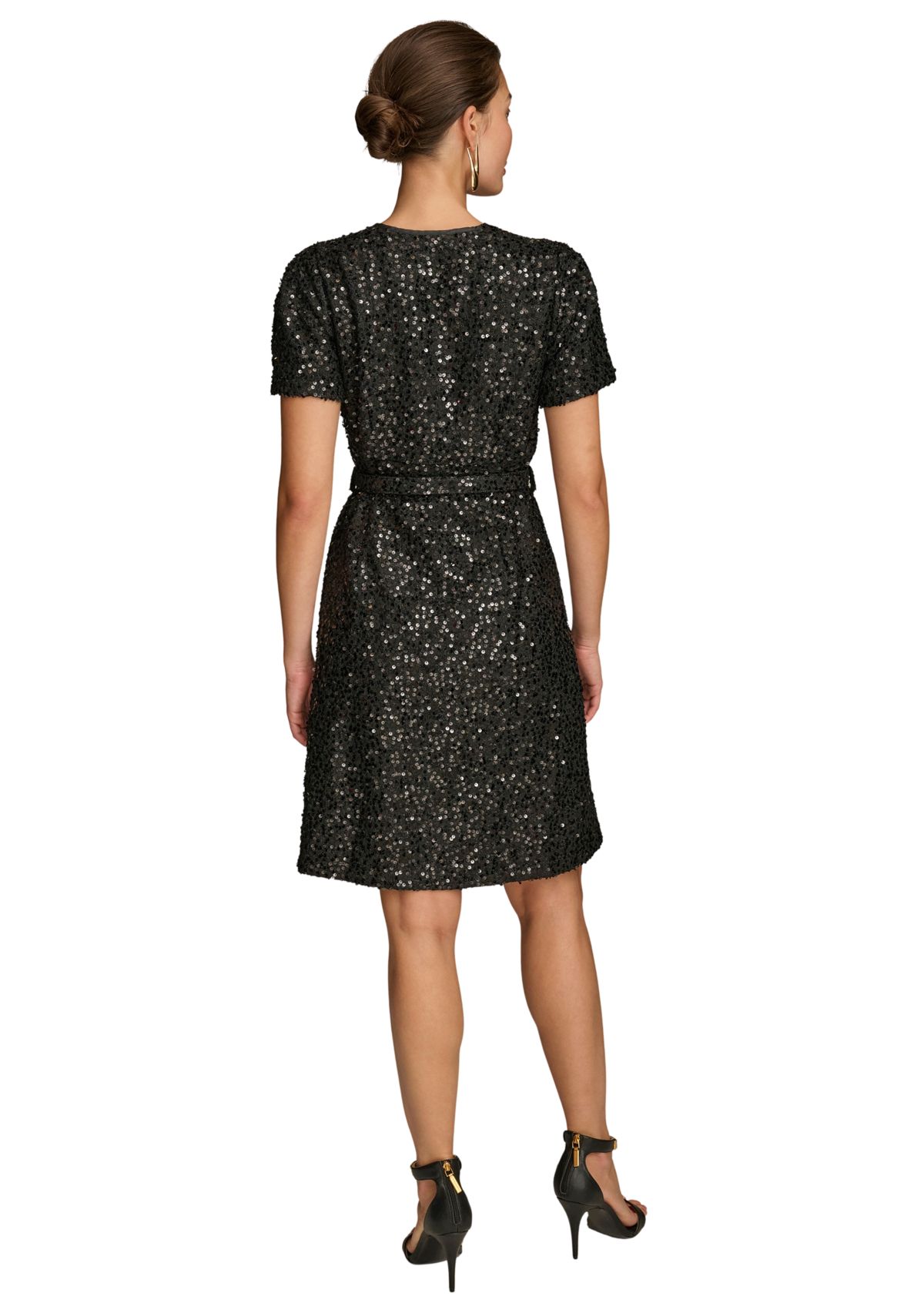 Womens Puff Sleeve Sequin Sheath Dress