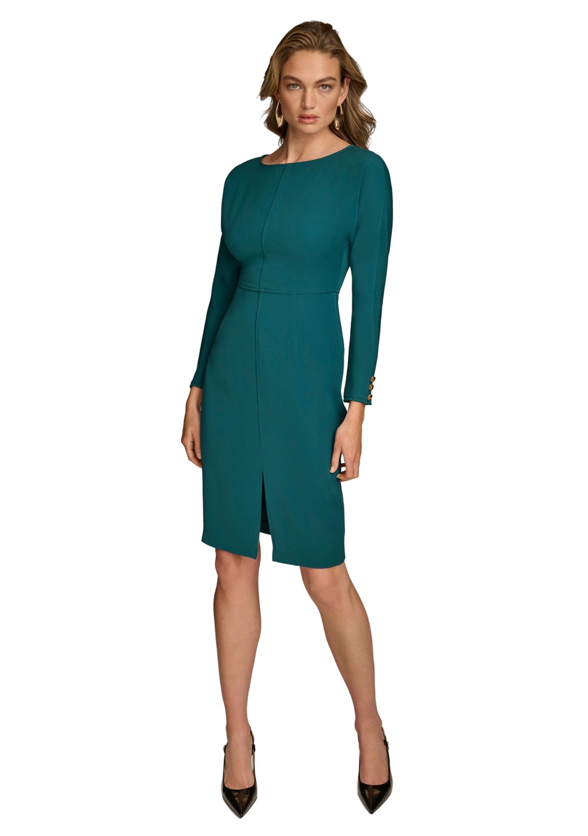 Womens Boat Neck Solid Midi Dress
