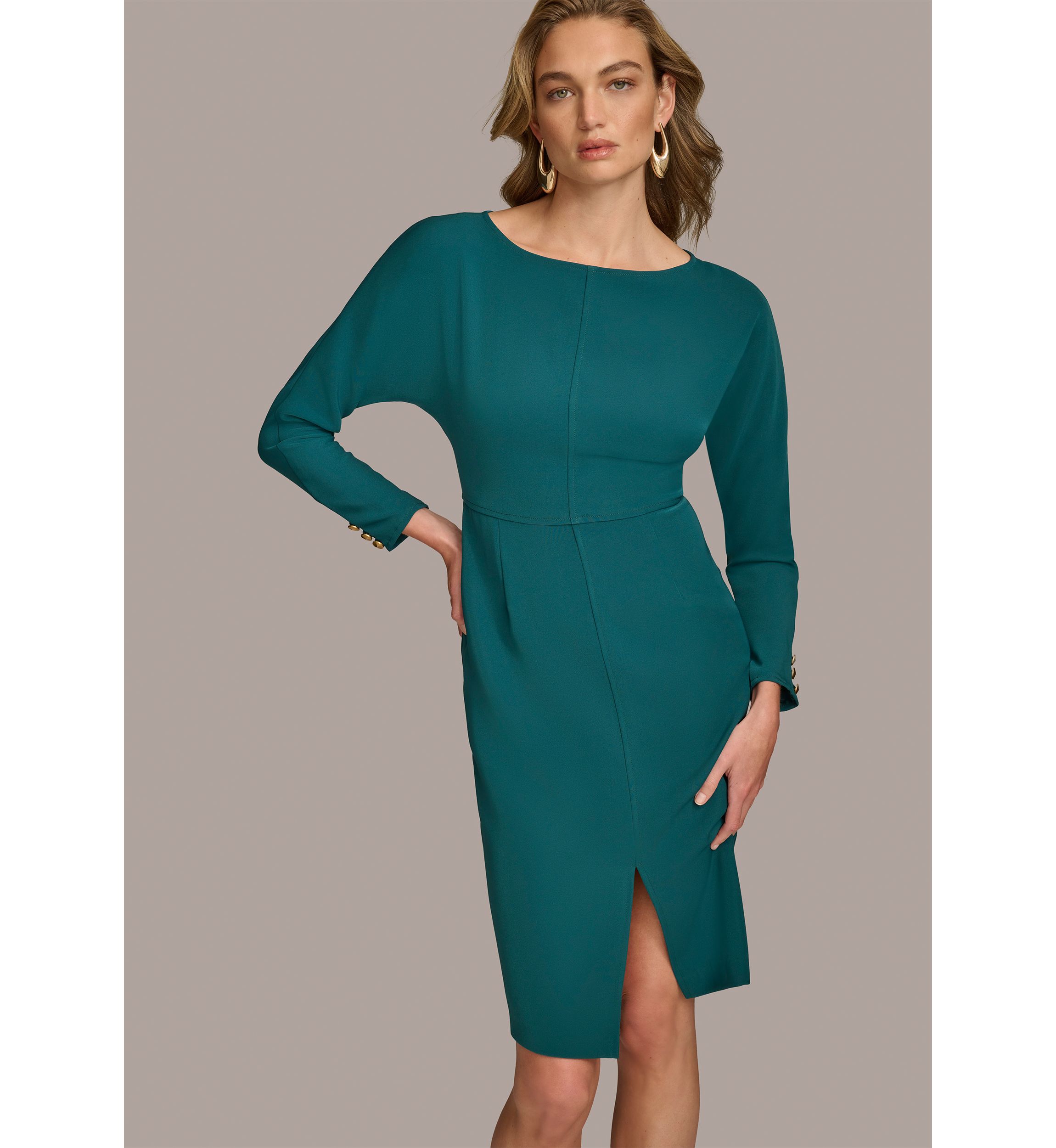 Womens Boat Neck Solid Midi Dress