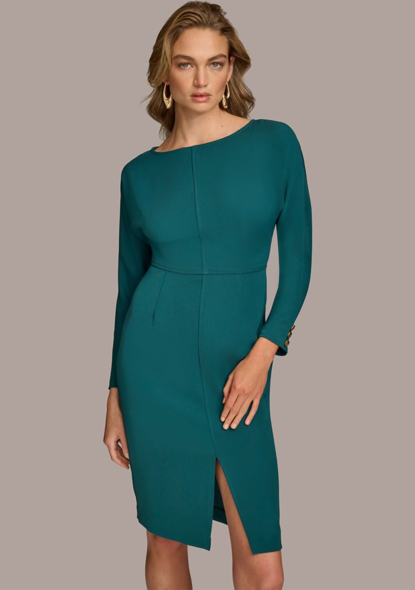 Womens Boat Neck Solid Midi Dress