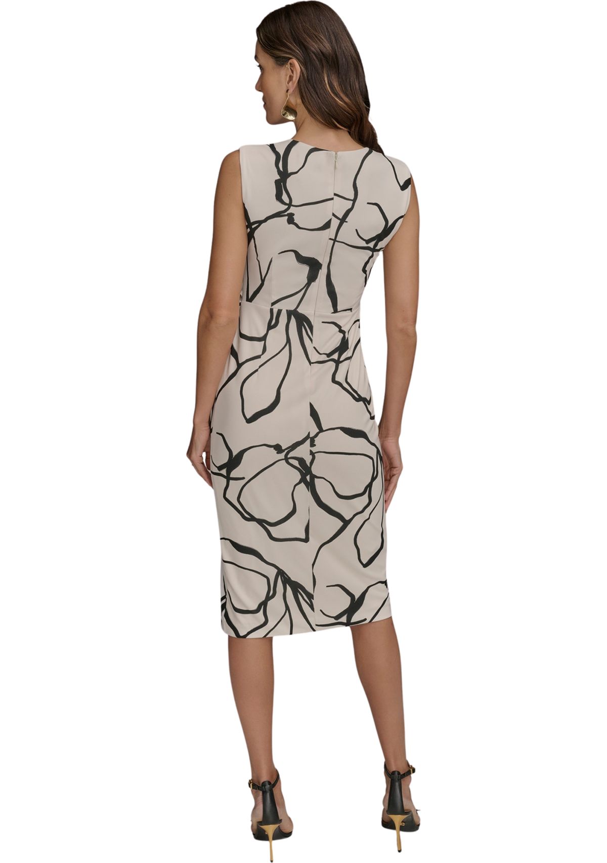 Womens Sleeveless Crew Neck Abstract Print Midi Dress