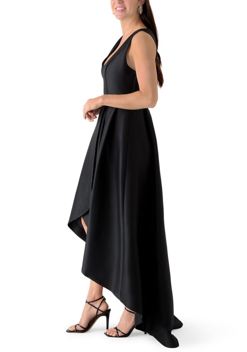 Donna Karan New York Women's V-Neck High Low Gown, Black, 14