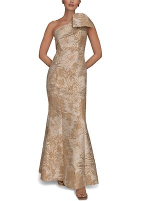 donna karan gold dress New York Women's One-Shoulder Jacquard Gown bridesmaid-lightblue