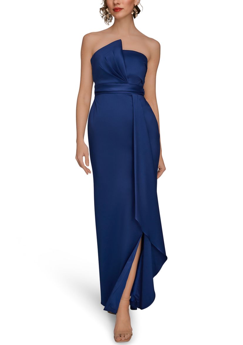 donna karan blue dress Women's V-Neck Sleeveless - Sapphire stealing evening gown gathered with a twist and hardware under the deep V Donna Karan Women's A-Line Halter