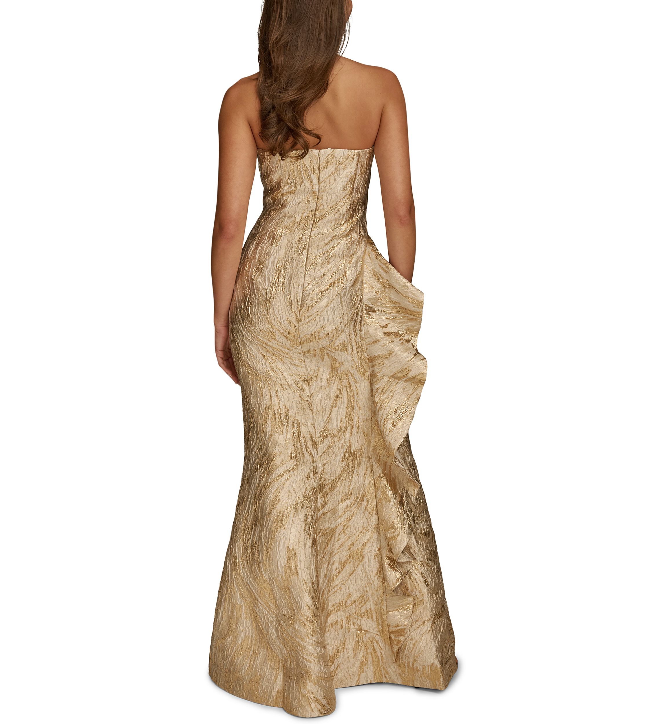 donna karan champagne dress Donna Karan New York Women's Strapless Ruffle-Trim Gown - CHAMPAGNE Multi