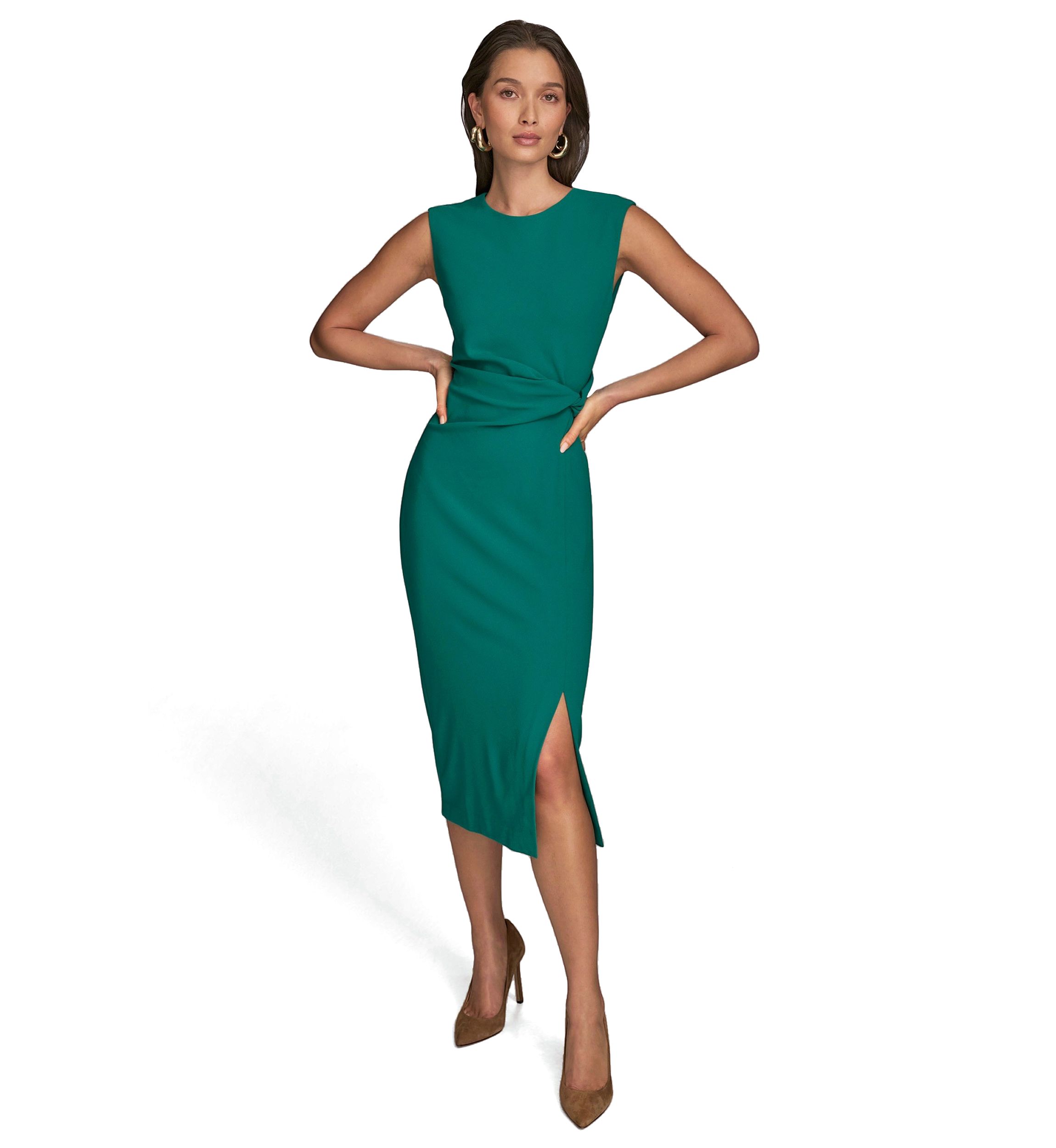 Womens Cap Sleeve Slit Sheath Dress
