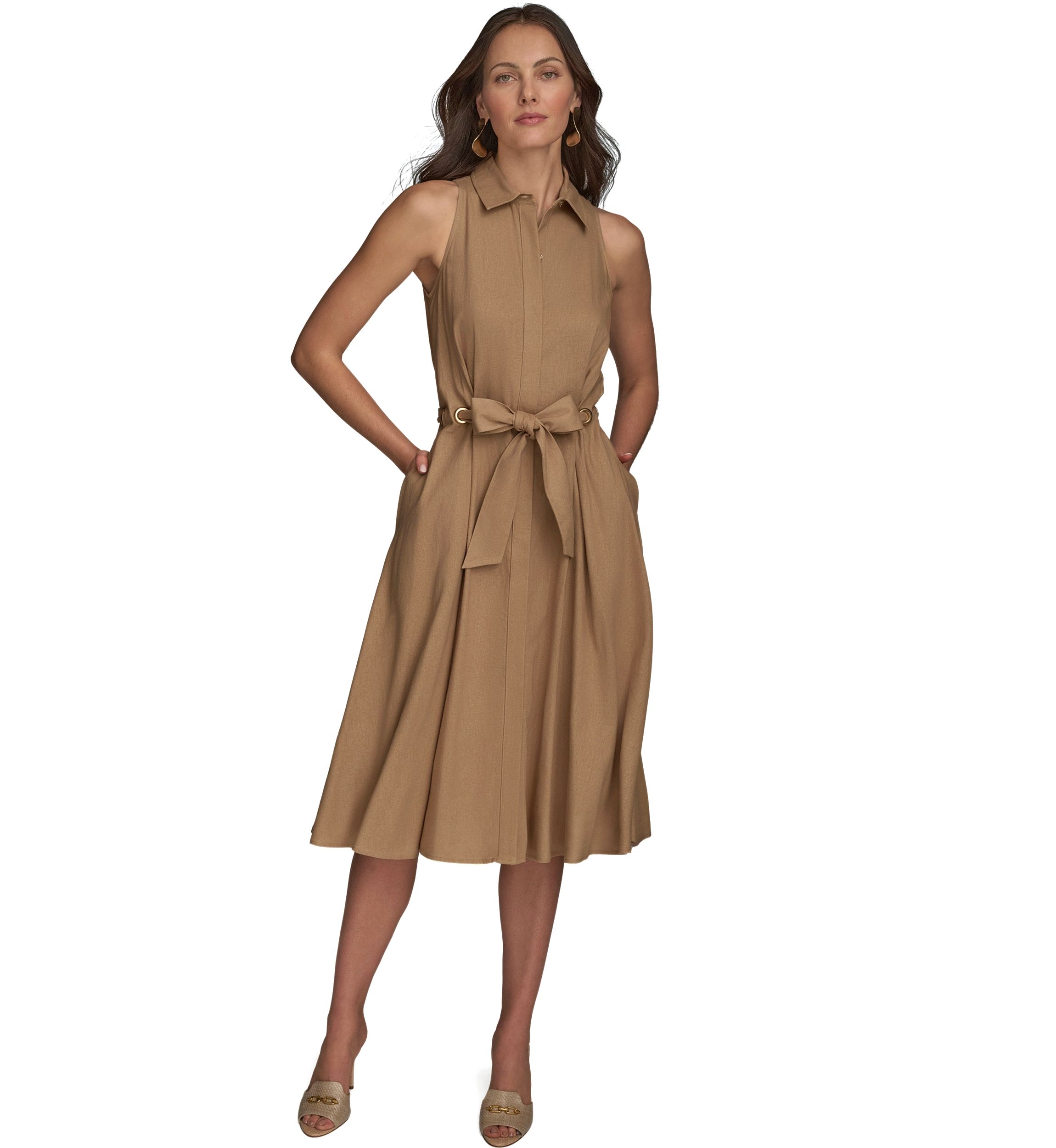 Womens Short Sleeve Collared Fit and Flare Dress