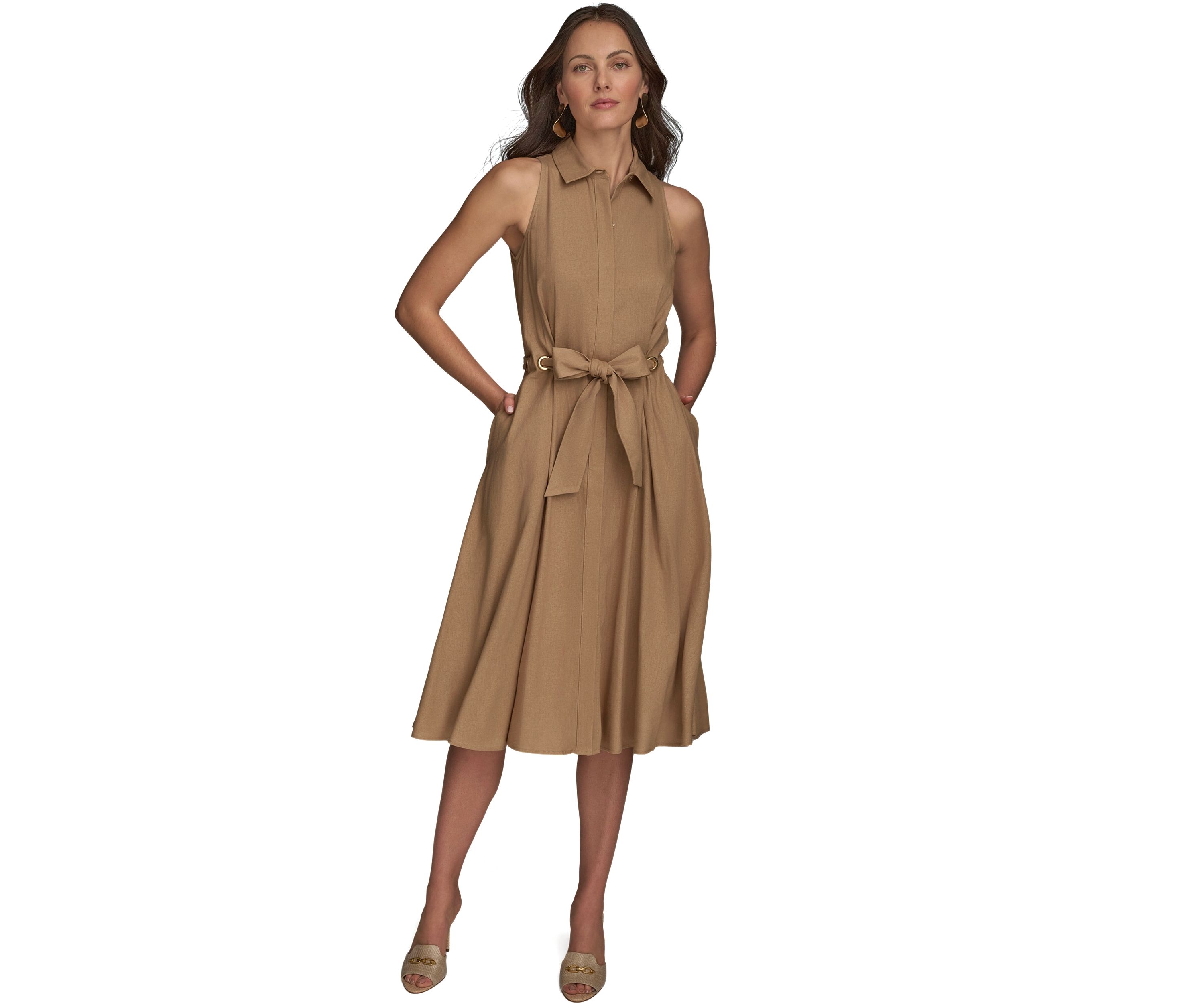 Womens Short Sleeve Collared Fit and Flare Dress