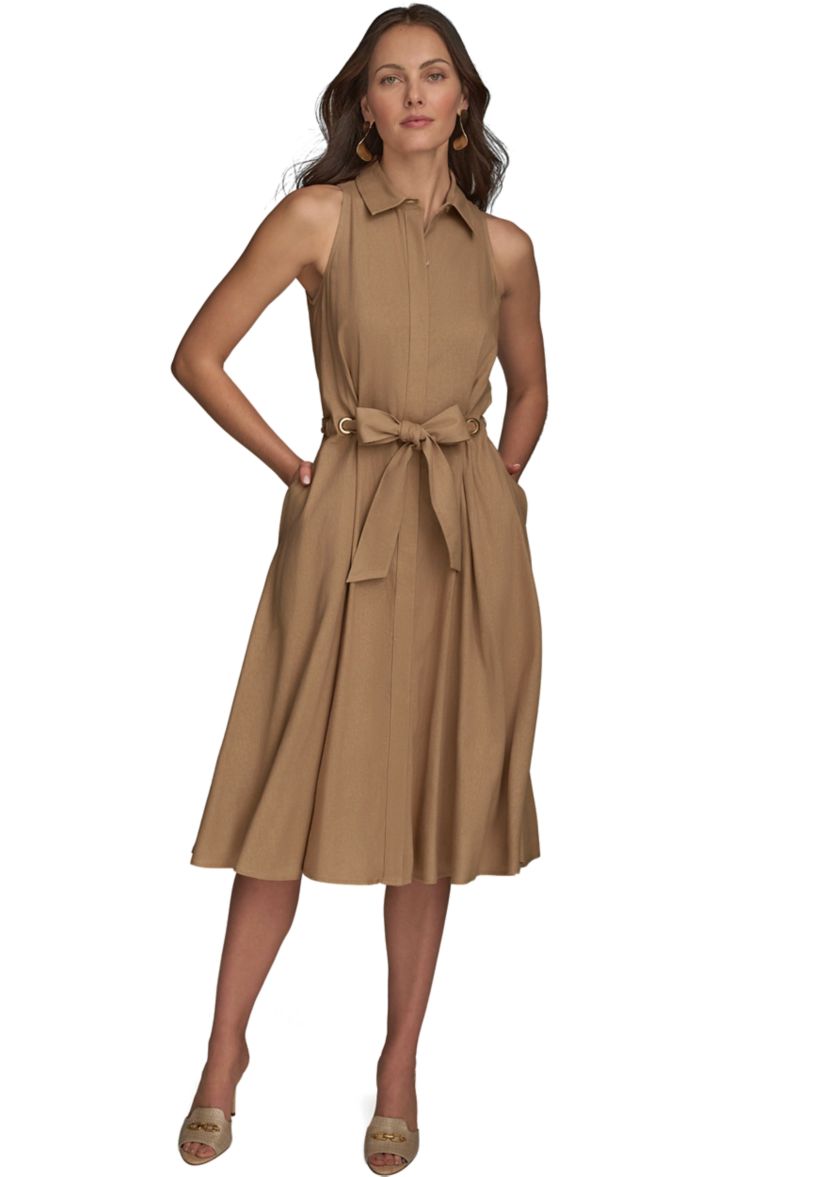 Womens Short Sleeve Collared Fit and Flare Dress