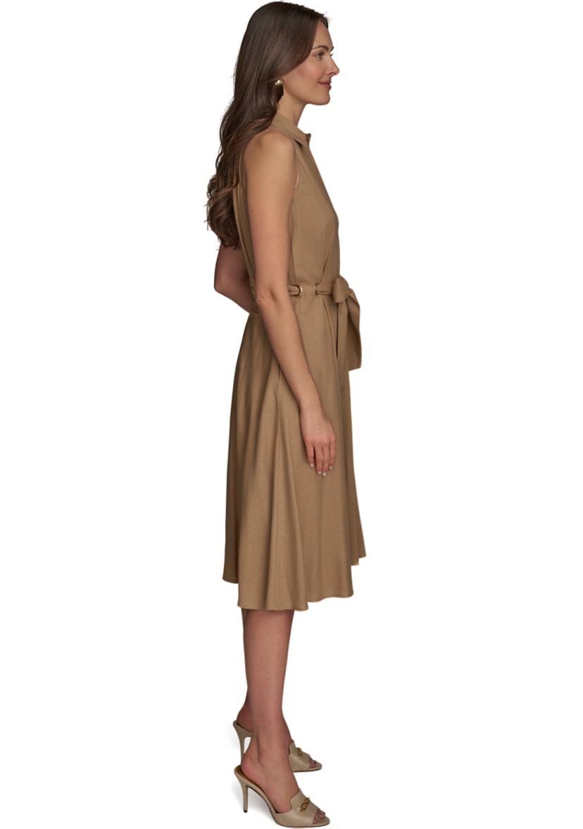Womens Short Sleeve Collared Fit and Flare Dress