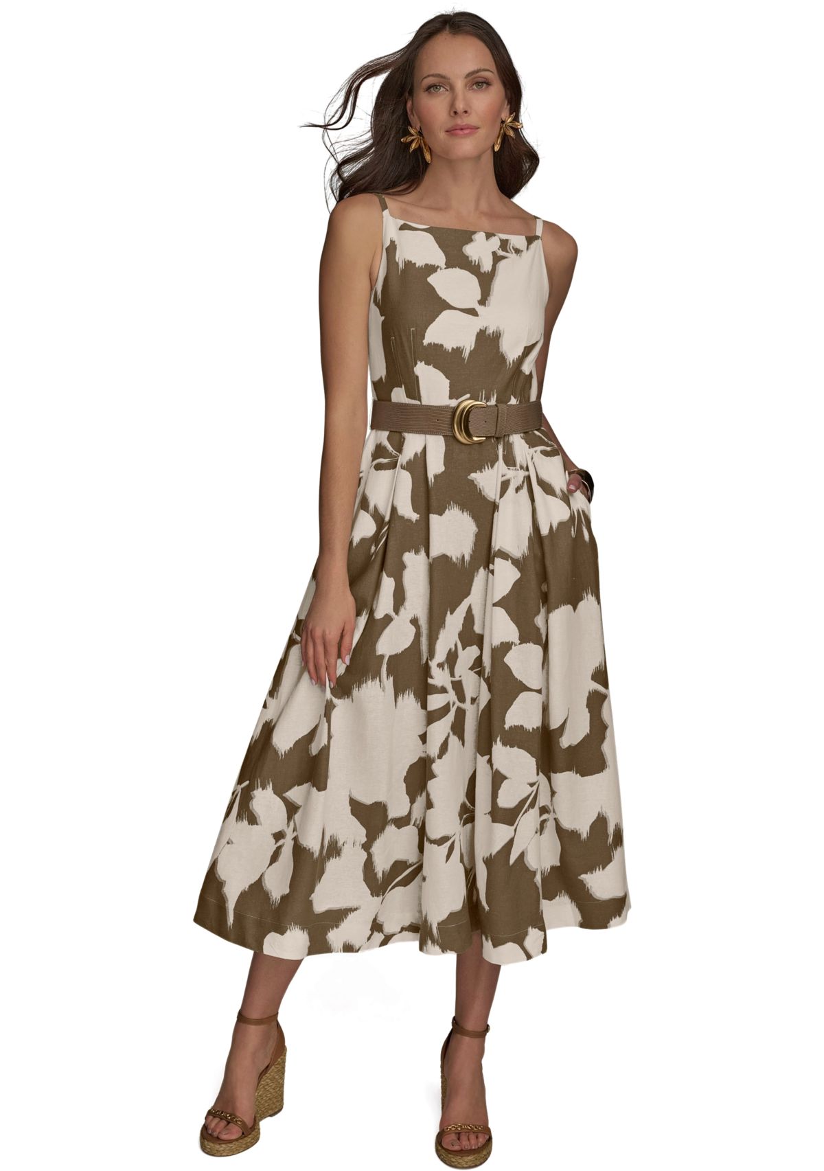 Womens Sleeveless Square Neck Floral Maxi Dress