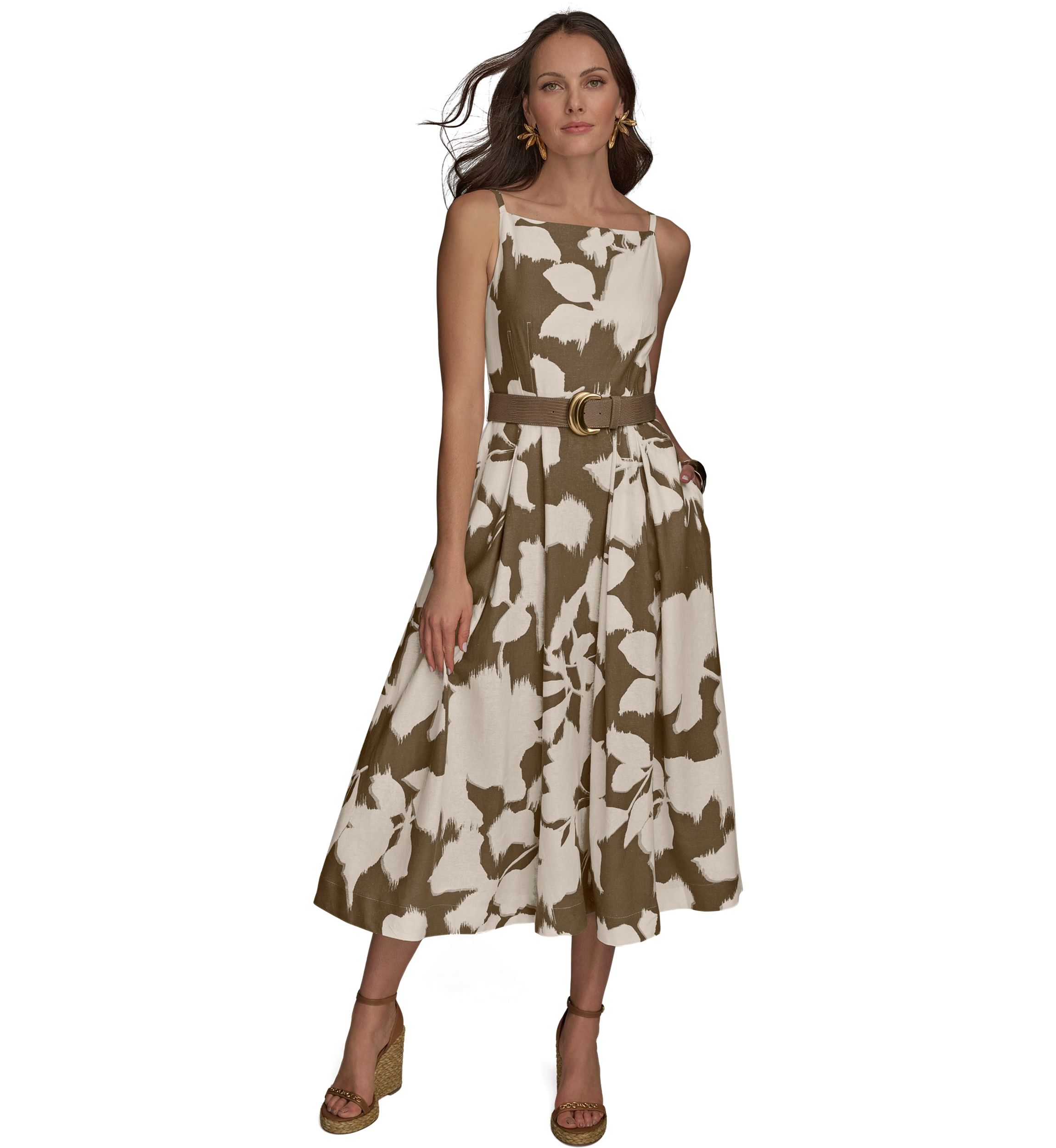 Womens Sleeveless Square Neck Floral Maxi Dress