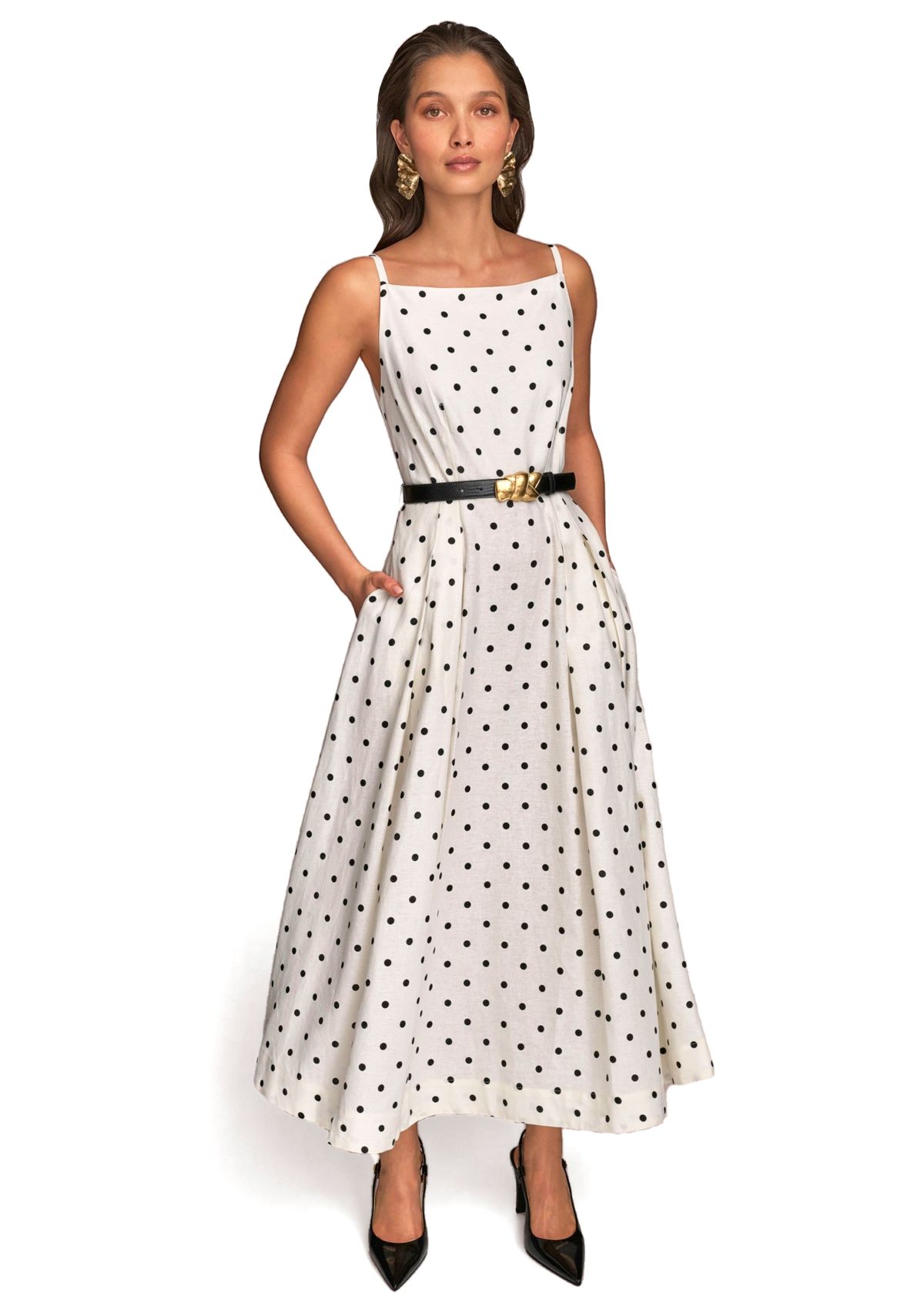 Womens Sleeveless Square Neck Maxi Belted Dress