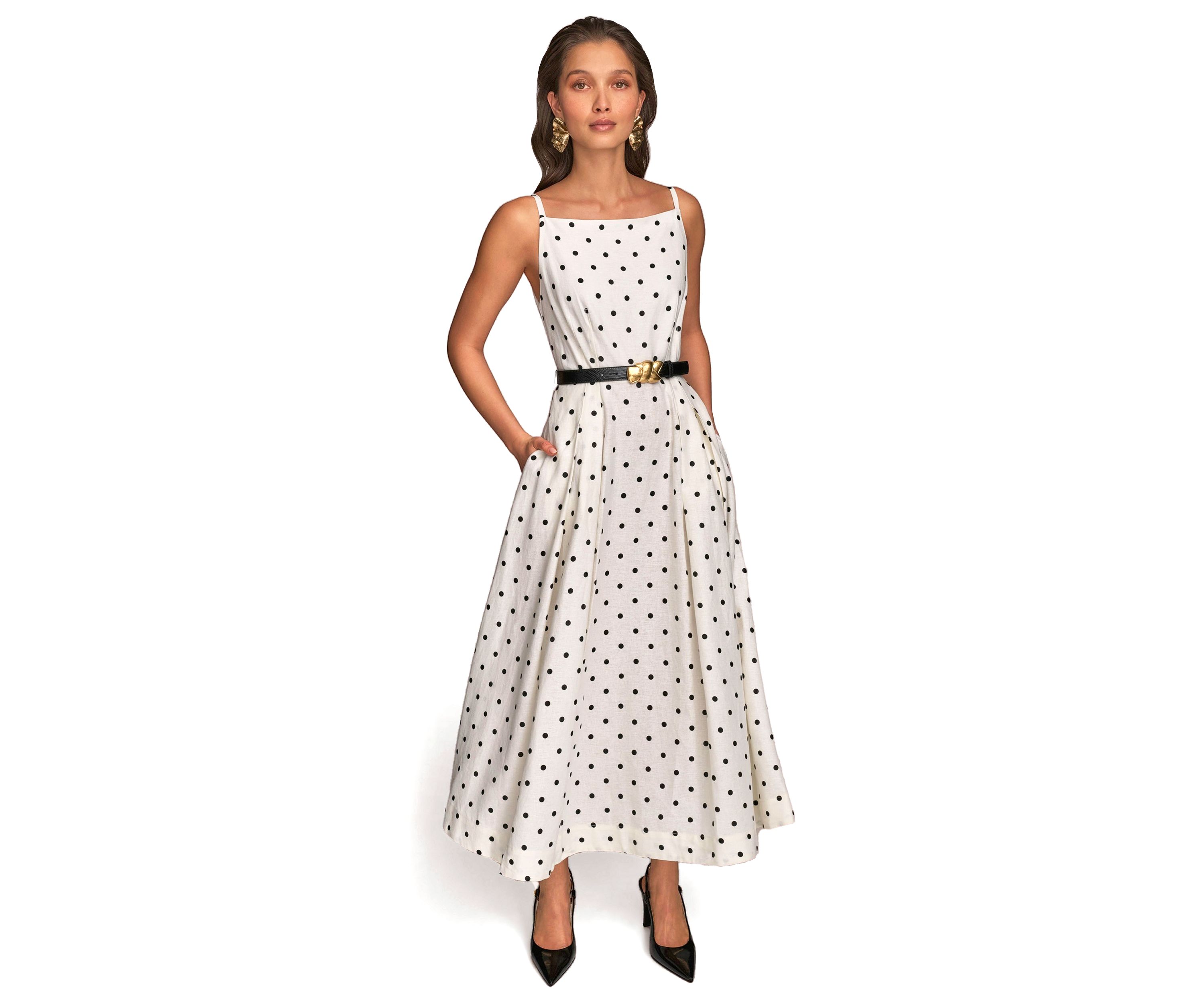 Womens Sleeveless Square Neck Maxi Belted Dress