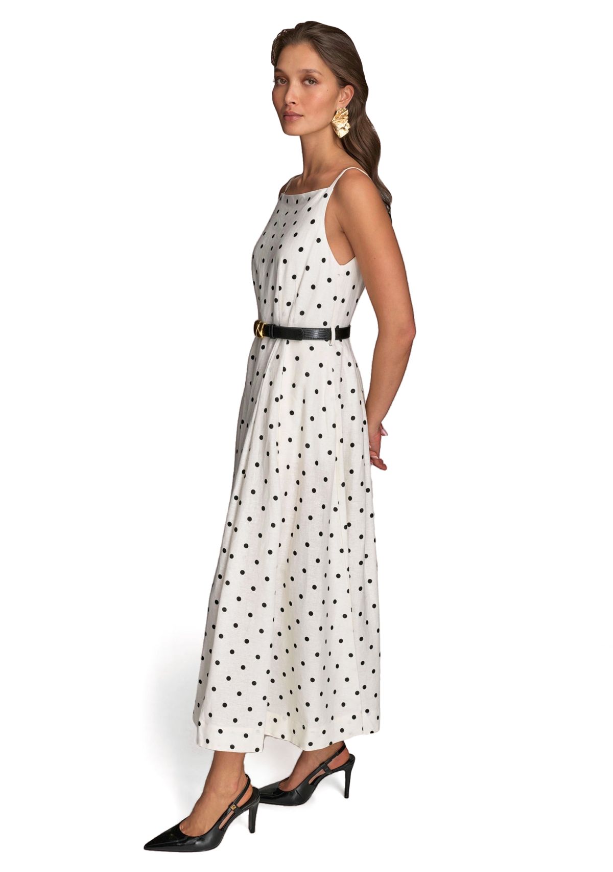 Womens Sleeveless Square Neck Maxi Belted Dress
