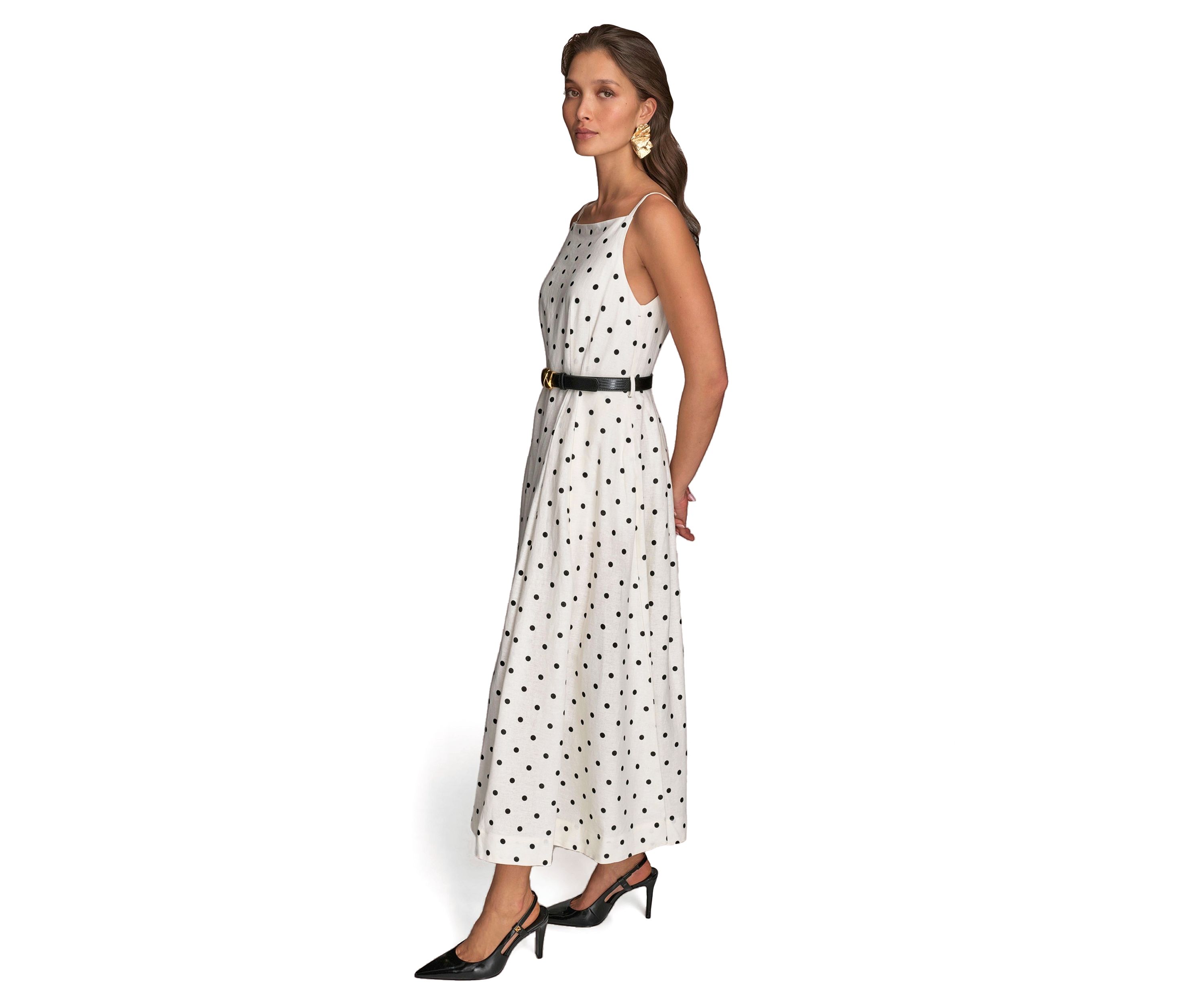 Womens Sleeveless Square Neck Maxi Belted Dress