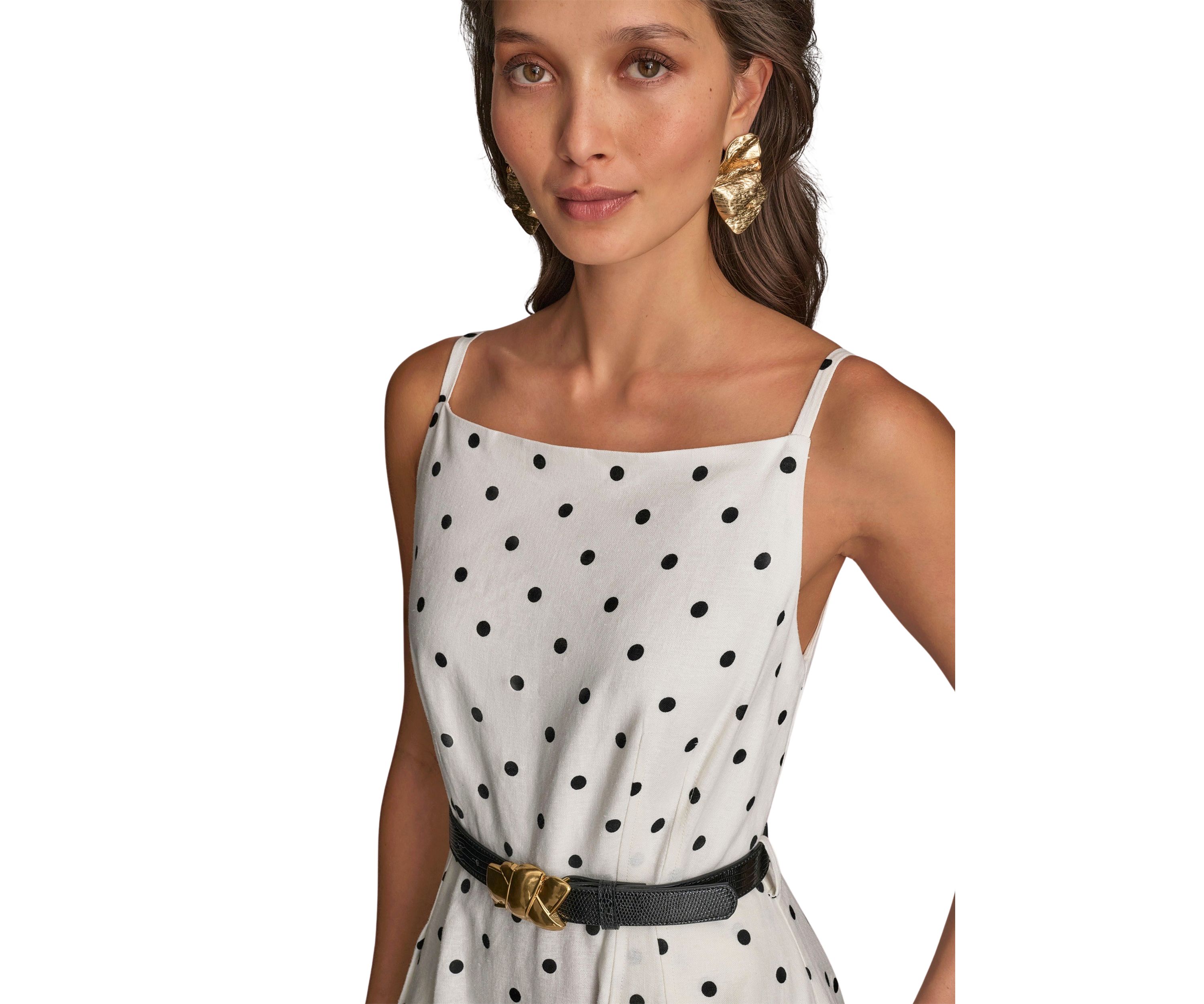 Womens Sleeveless Square Neck Maxi Belted Dress