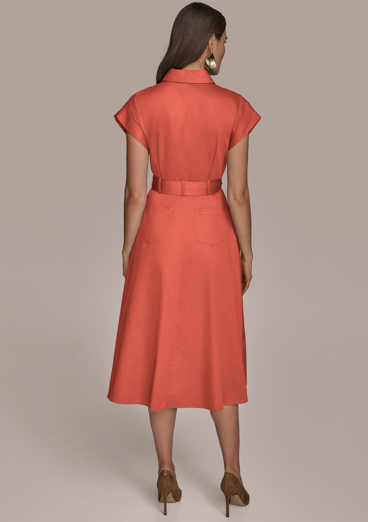 Womens Short Sleeve Collar Maxi Belted Dress 