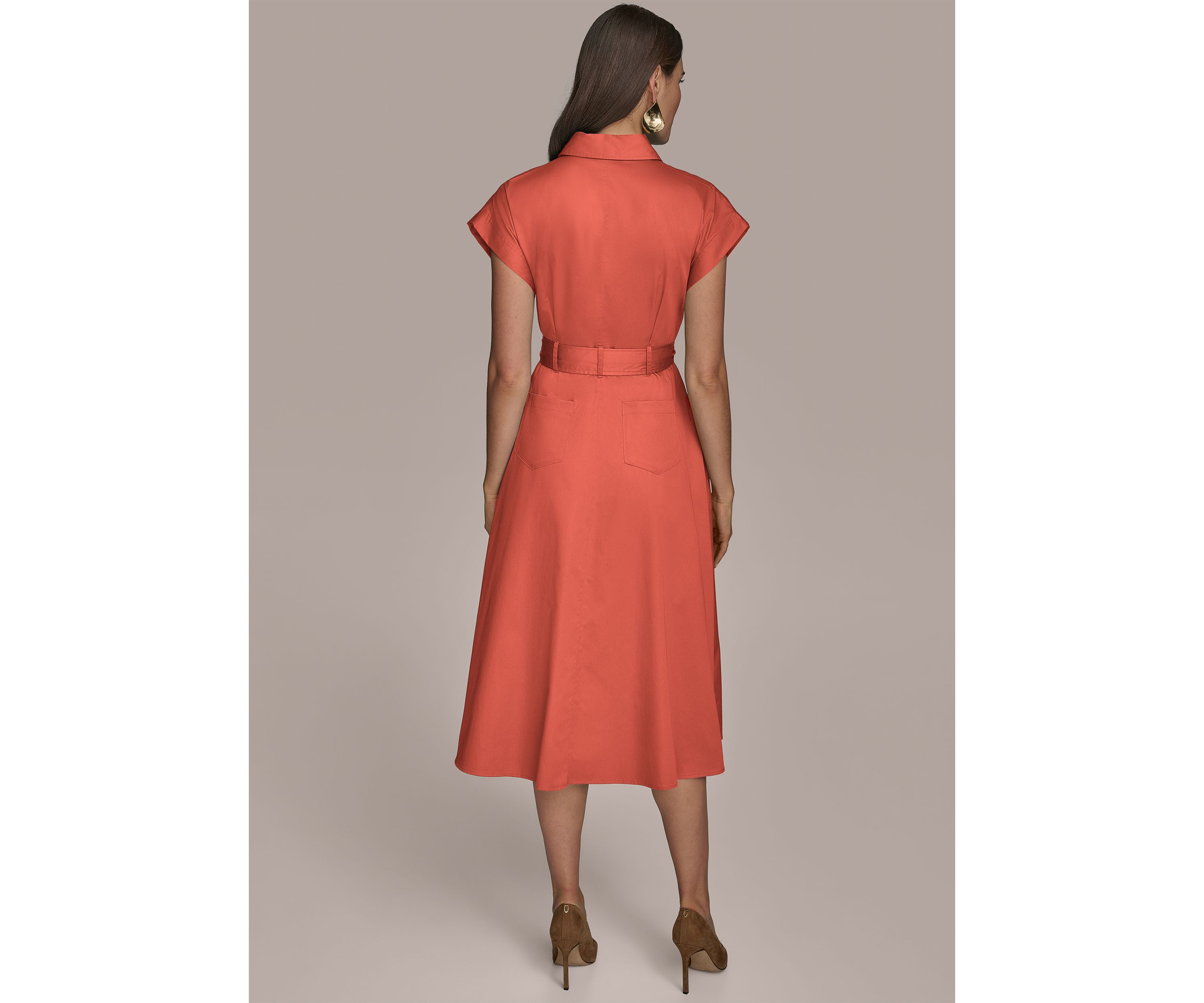 Womens Short Sleeve Collar Maxi Belted Dress 