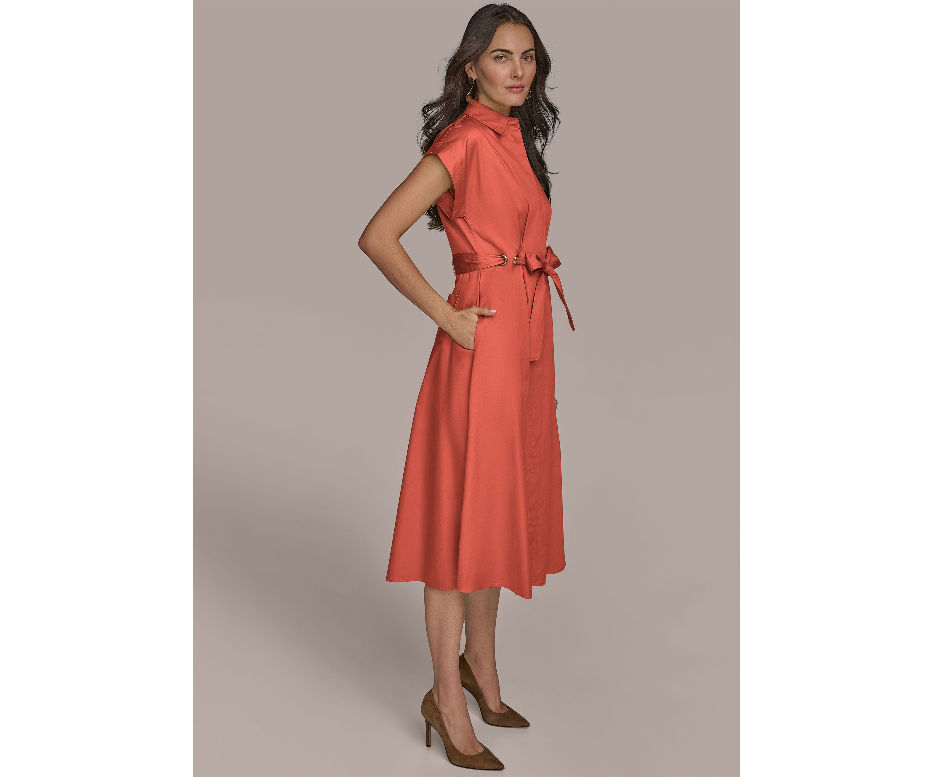 Womens Short Sleeve Collar Maxi Belted Dress 