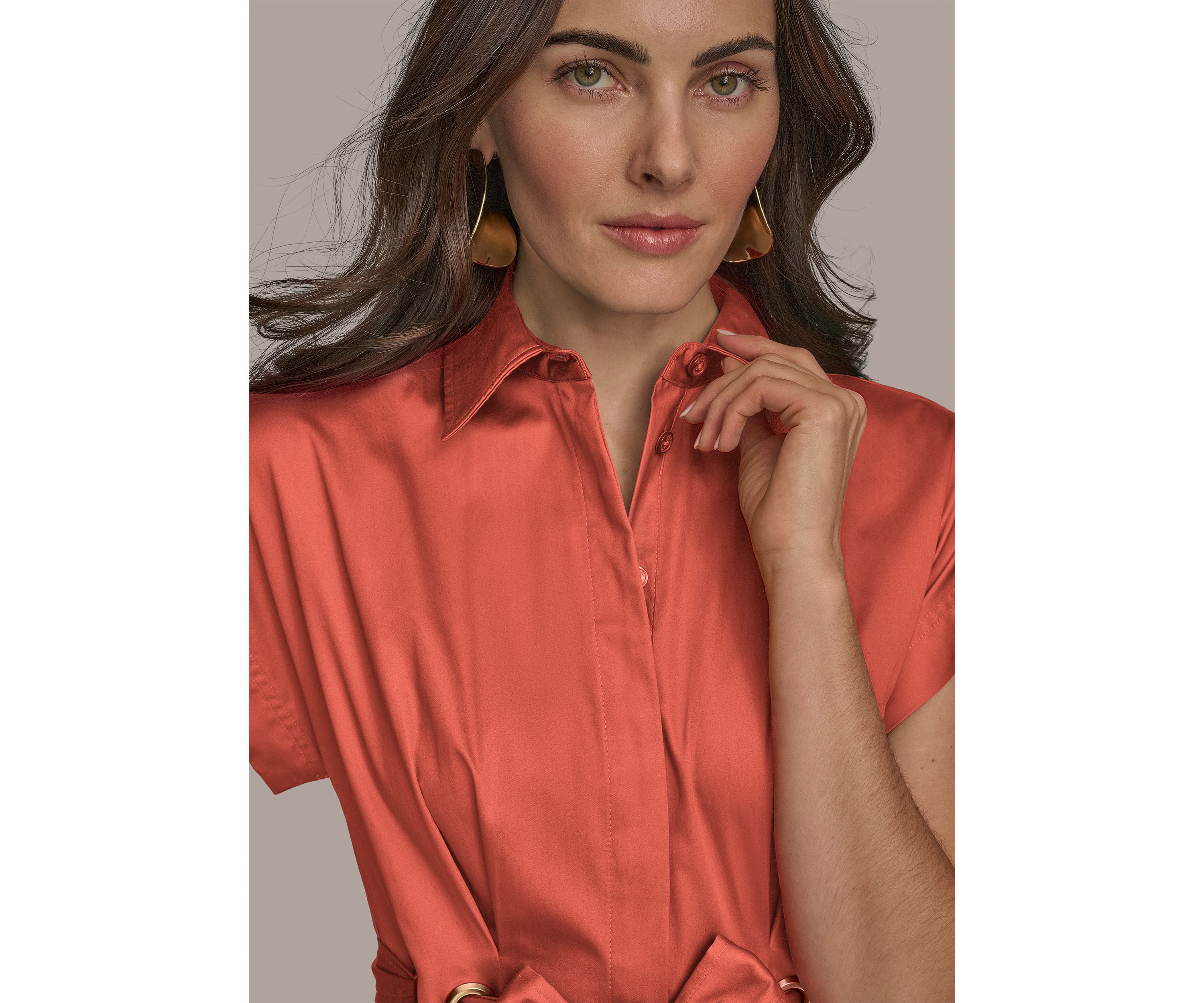 Womens Short Sleeve Collar Maxi Belted Dress 