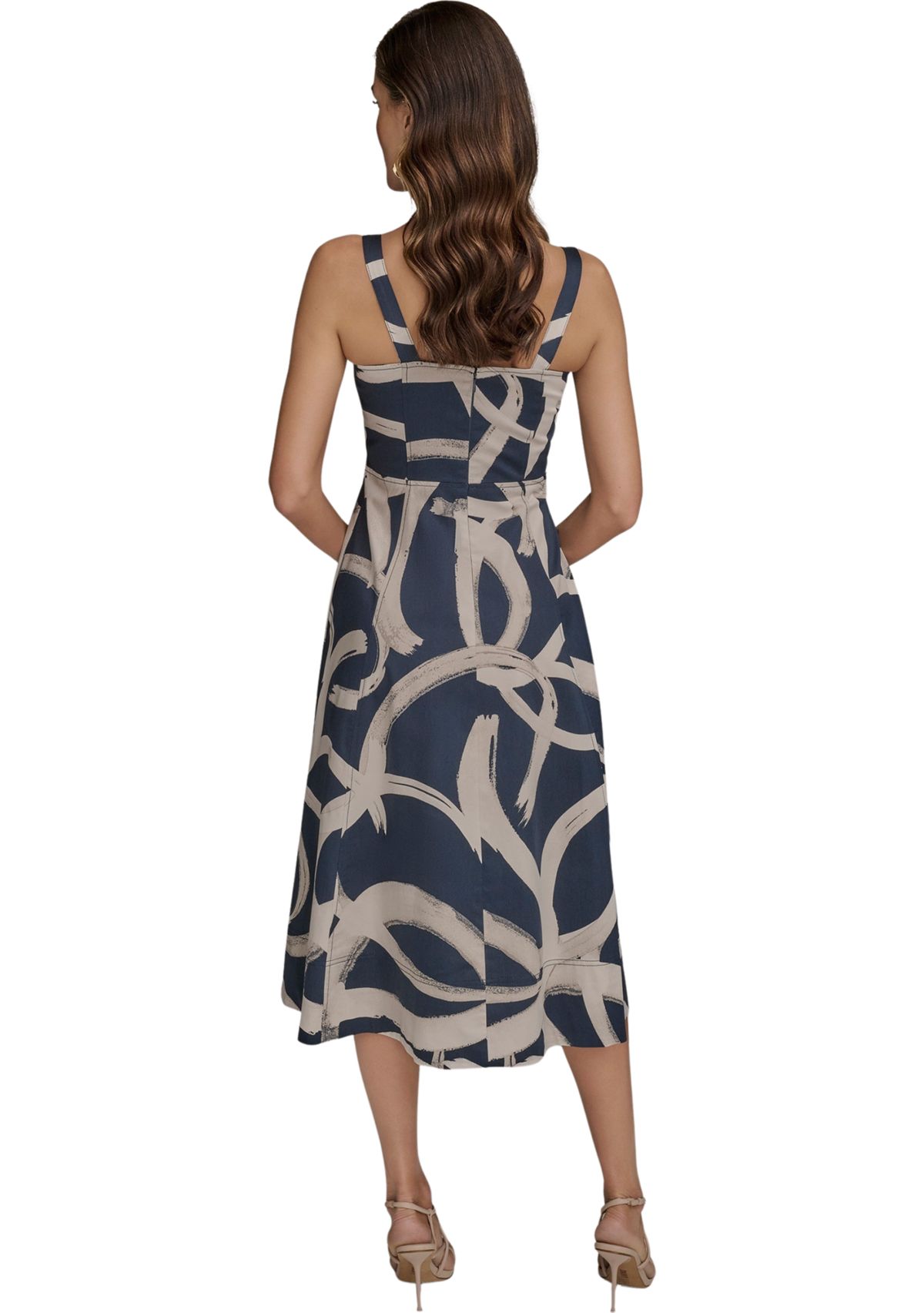 Womens Sleeveless Square Neck Floral Print Midi Dress