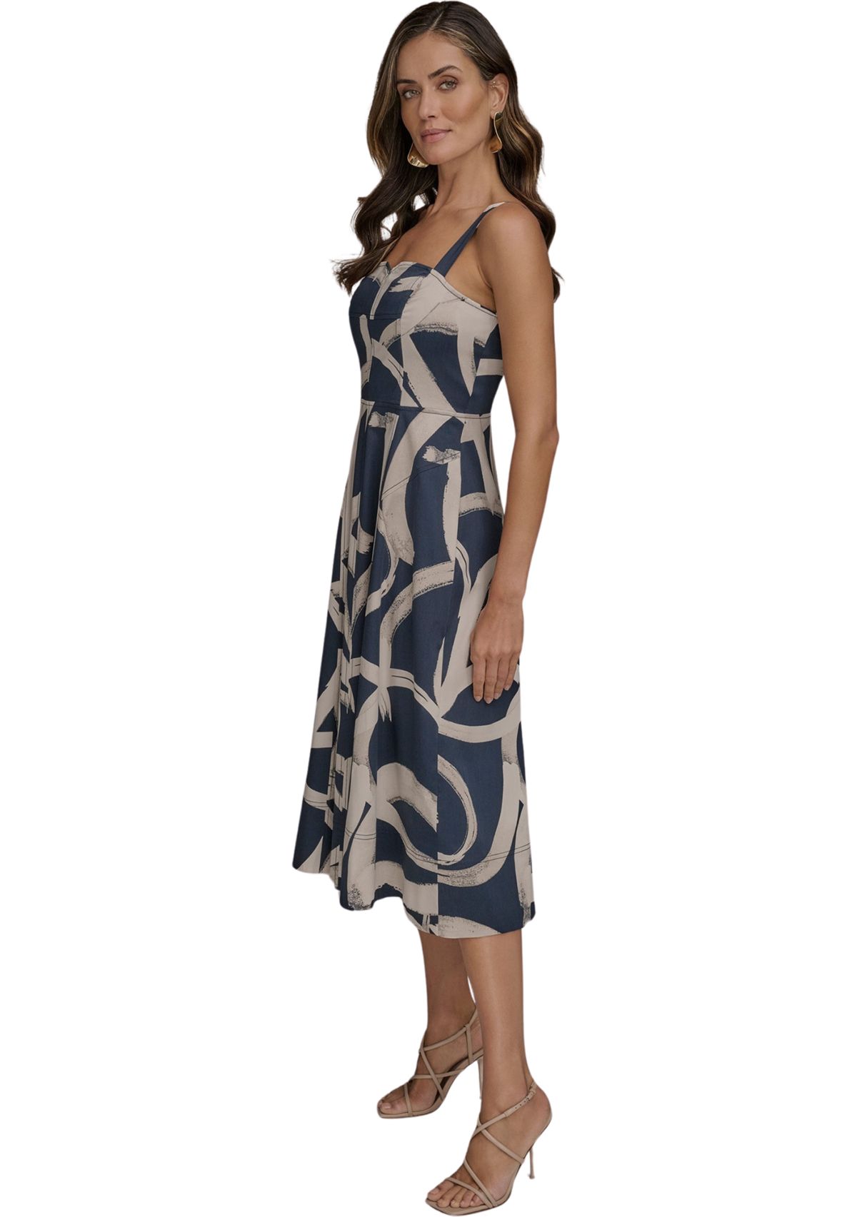 Womens Sleeveless Square Neck Floral Print Midi Dress