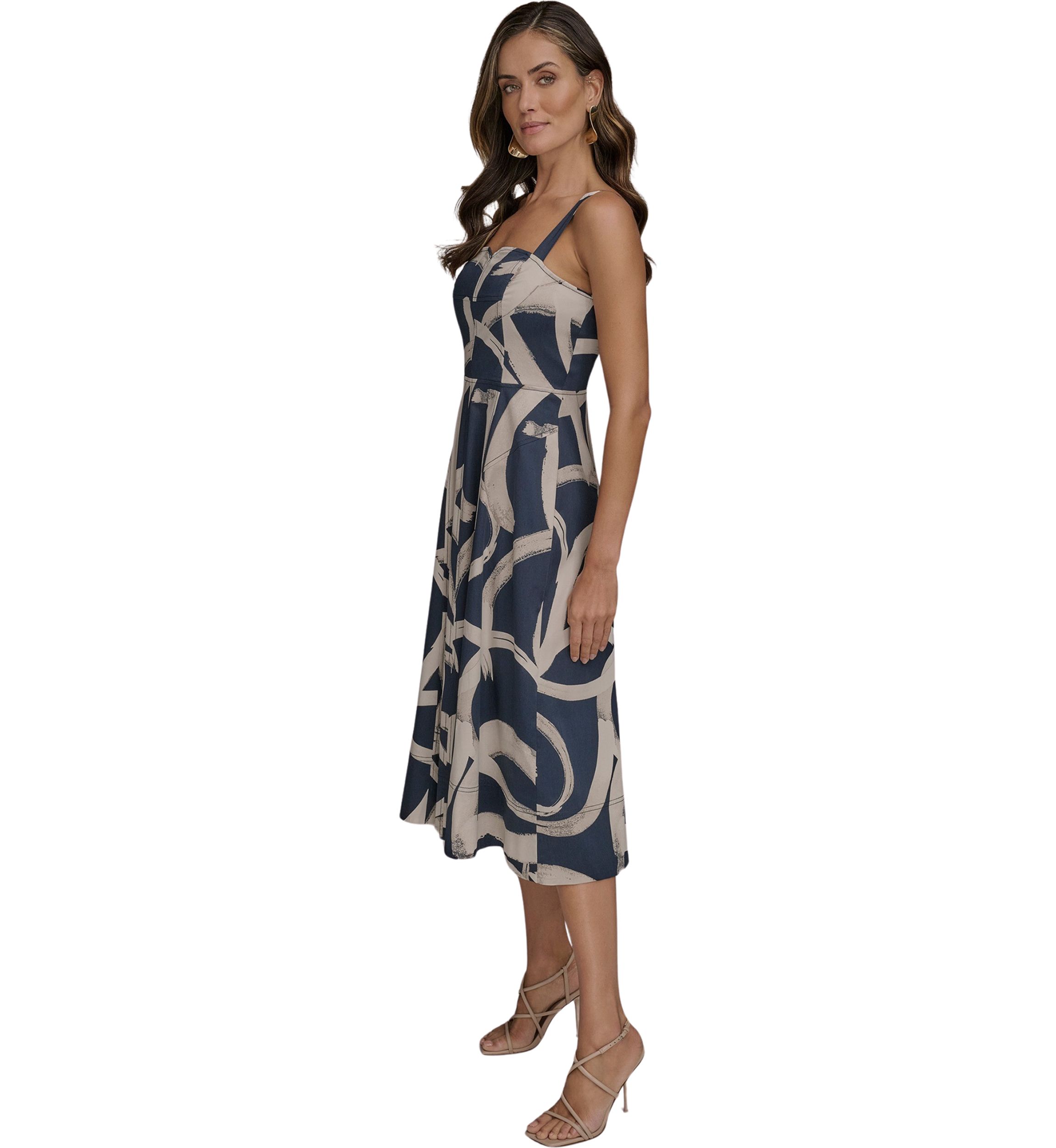 Womens Sleeveless Square Neck Floral Print Midi Dress