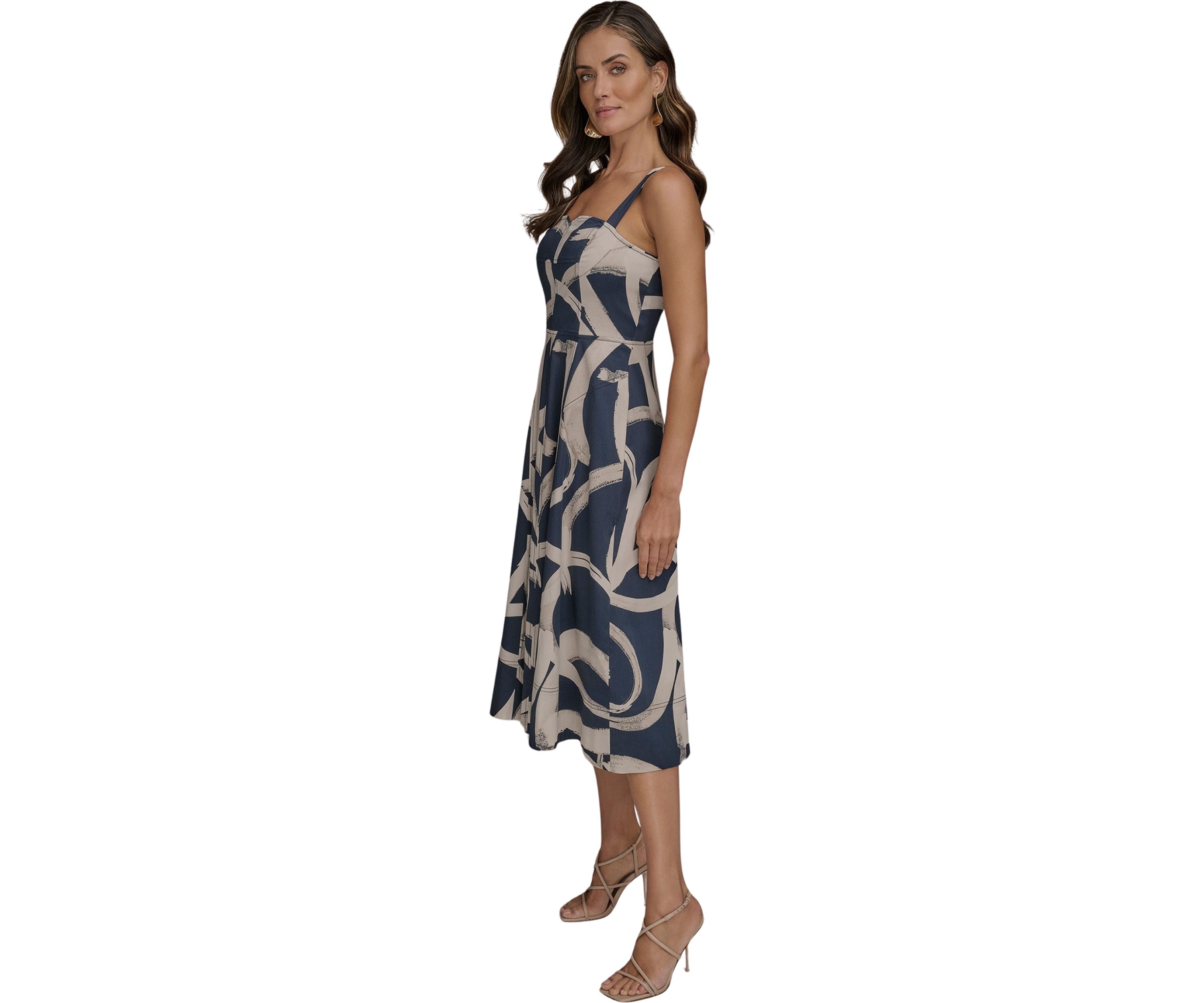Womens Sleeveless Square Neck Floral Print Midi Dress