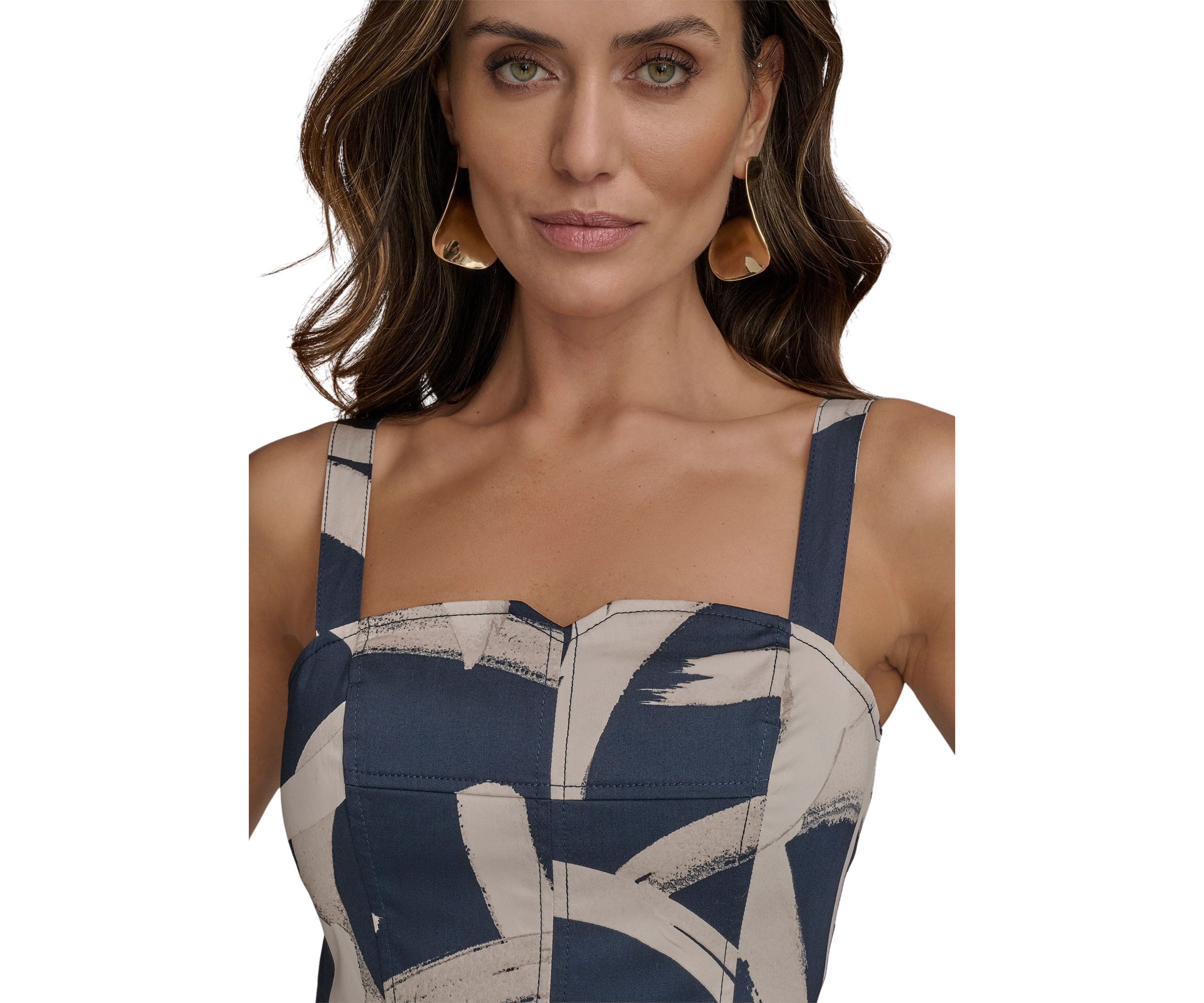 Womens Sleeveless Square Neck Floral Print Midi Dress