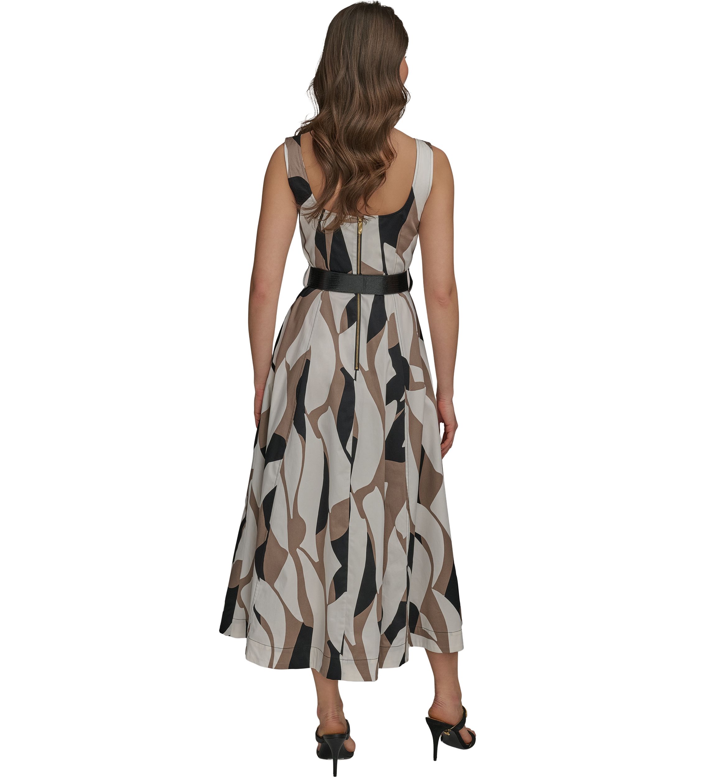 Womens Sleeveless Square Neck Abstract Print Maxi Dress