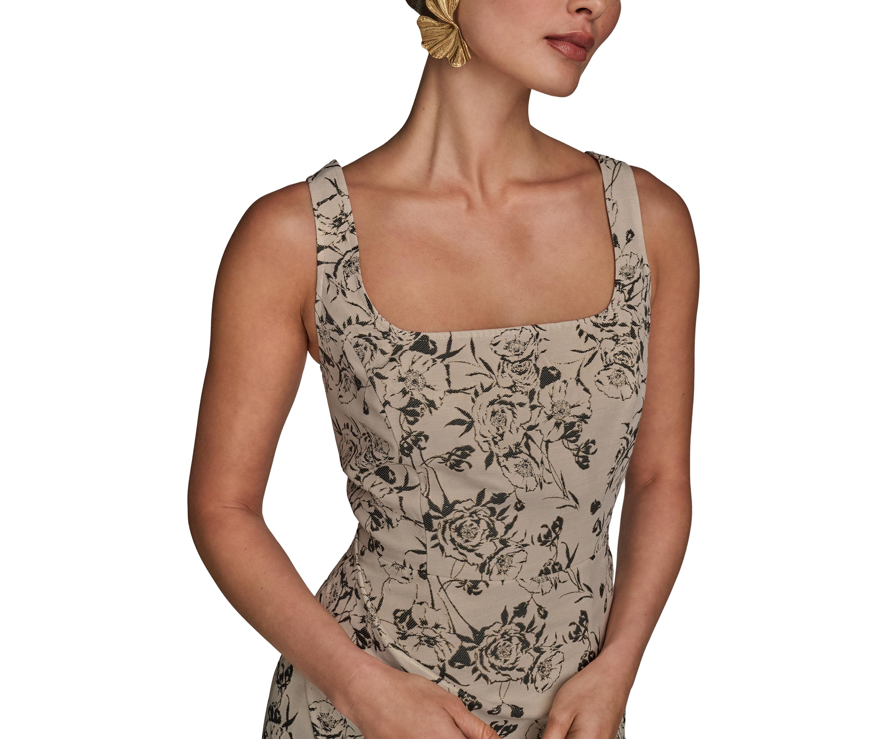 Womens Sleeveless Square Neck Printed Scuba Sheath Dress
