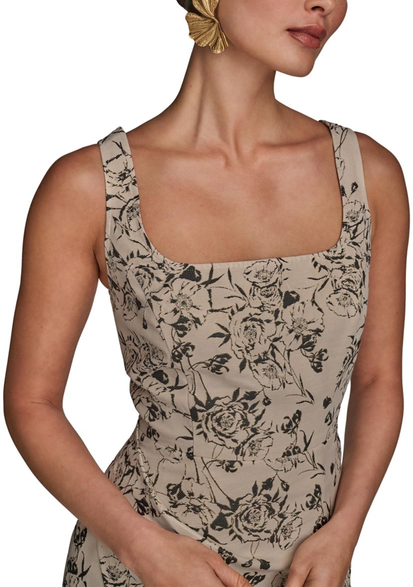 Womens Sleeveless Square Neck Printed Scuba Sheath Dress