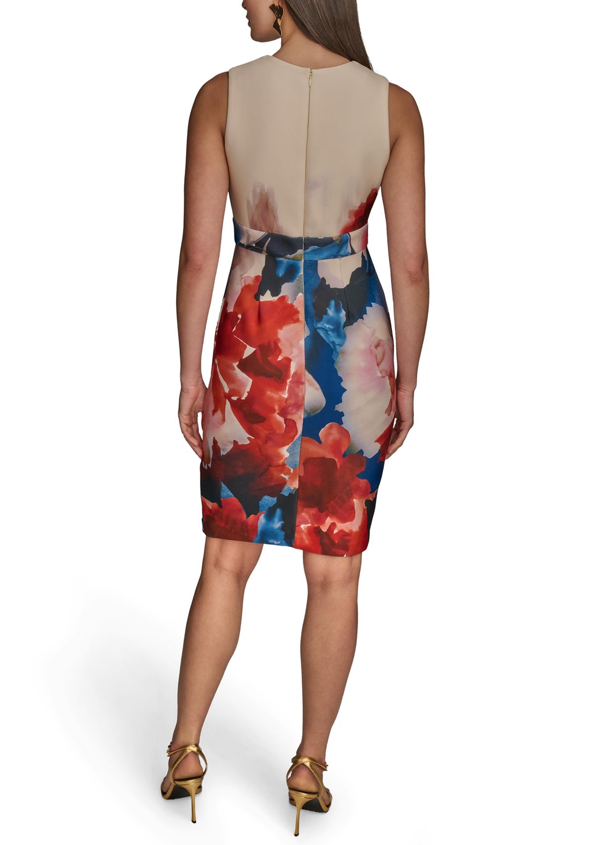 Womens Sleeveless Split Neck Floral Dress