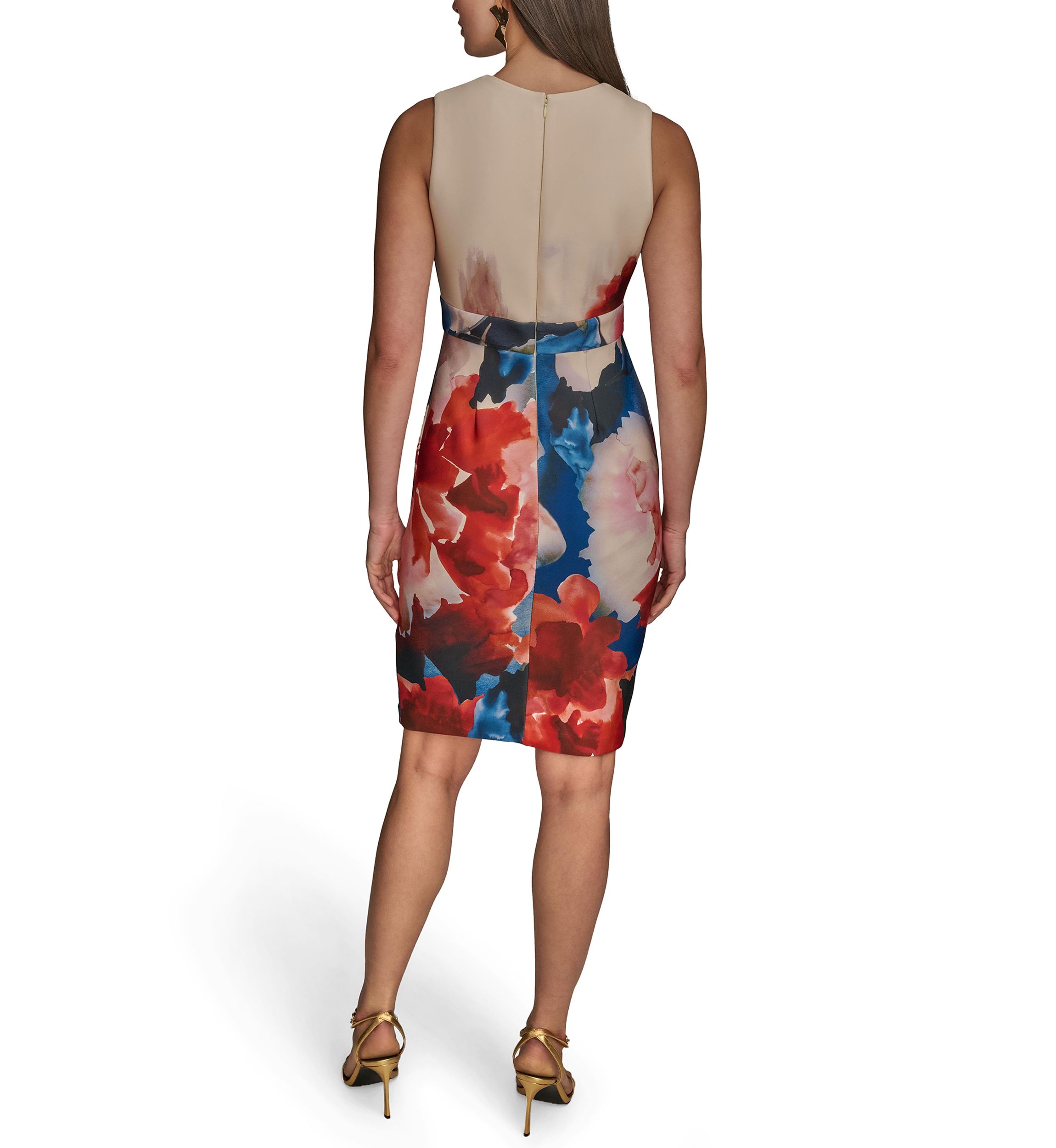 Womens Sleeveless Split Neck Floral Dress