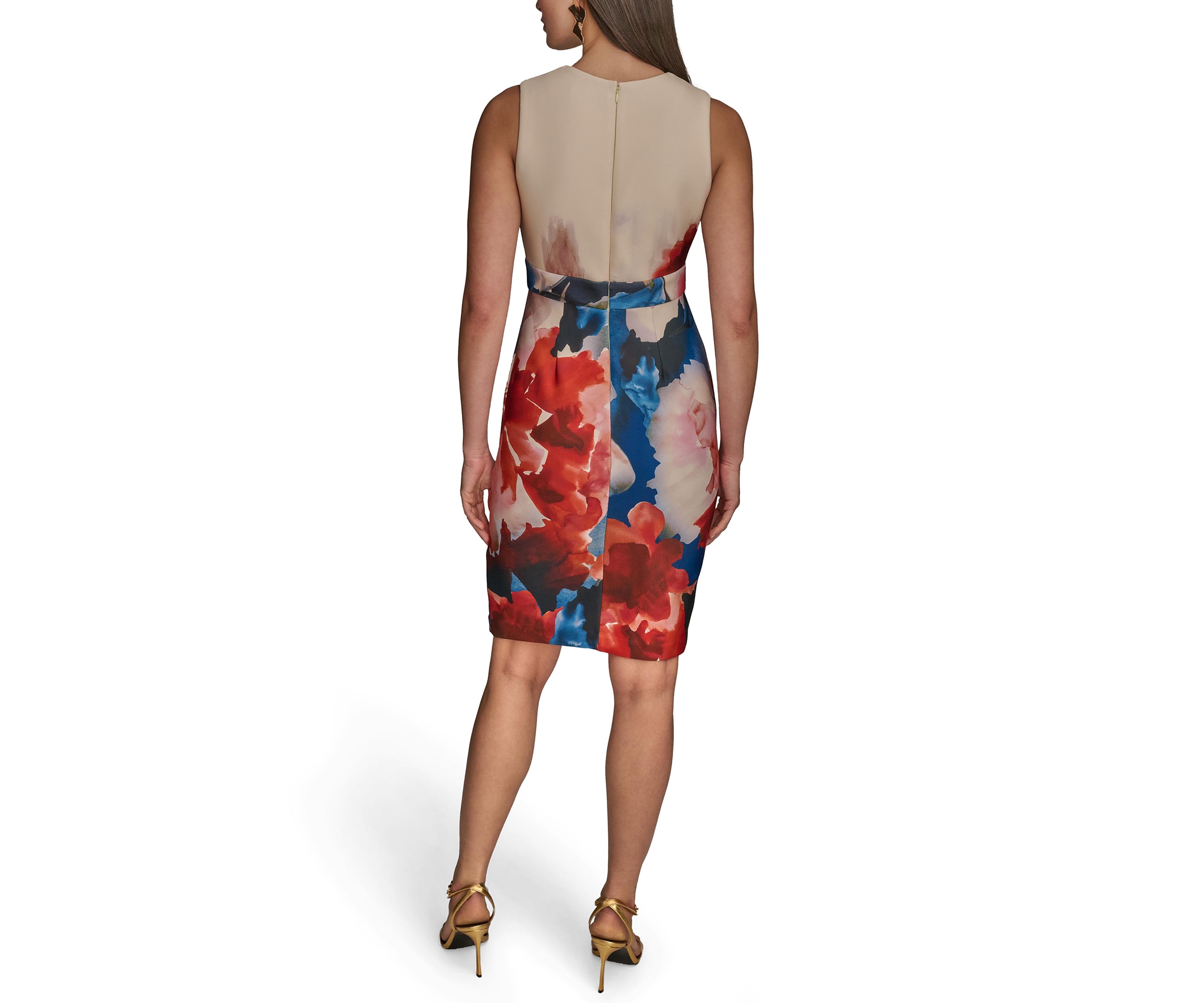 Womens Sleeveless Split Neck Floral Dress