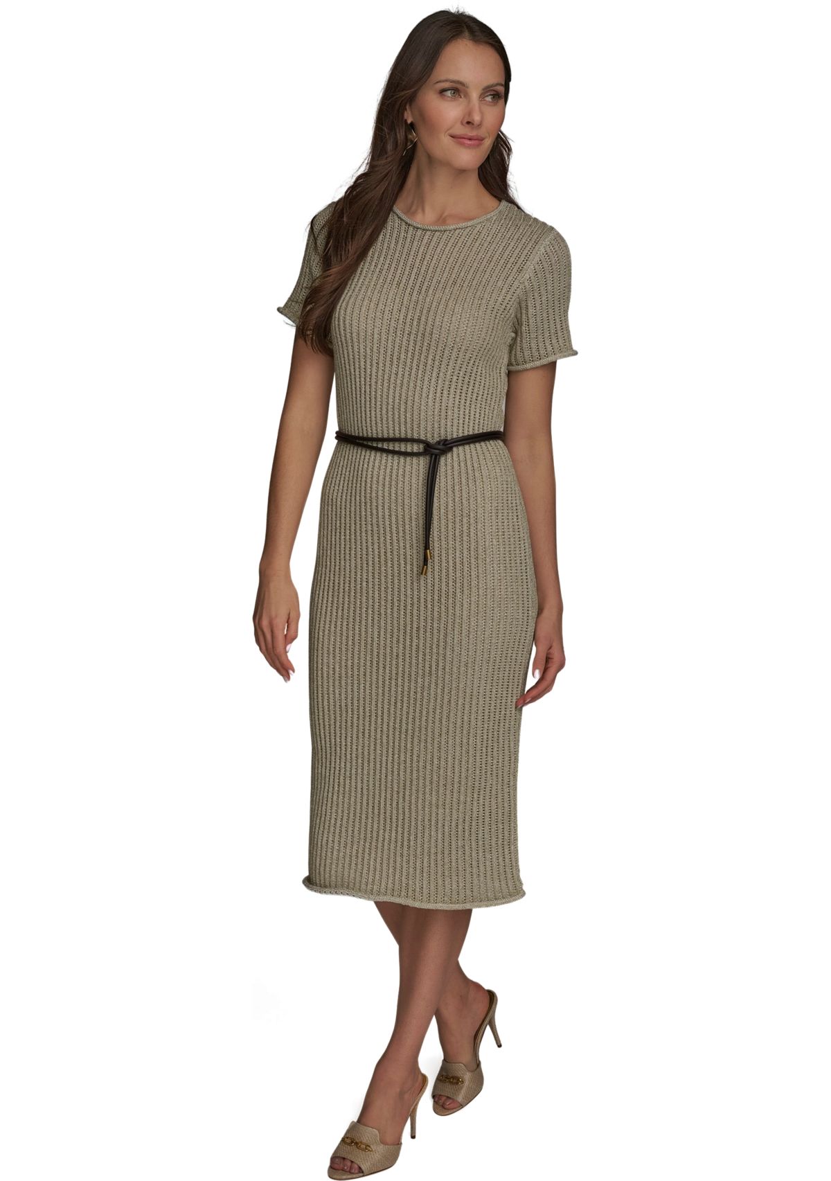 Womens Short Sleeve Crew Neck Knit Slim Dress