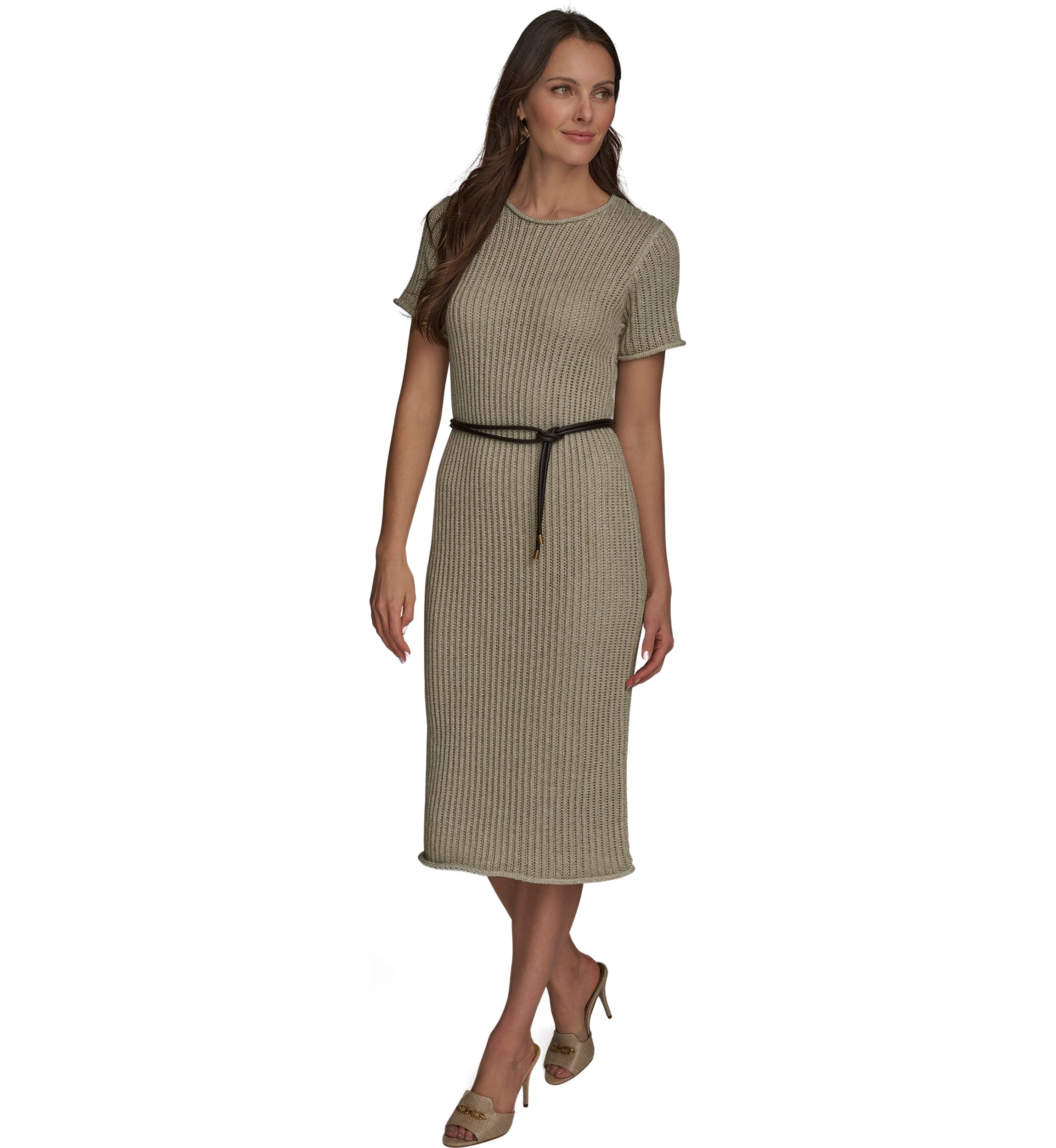 Womens Short Sleeve Crew Neck Knit Slim Dress