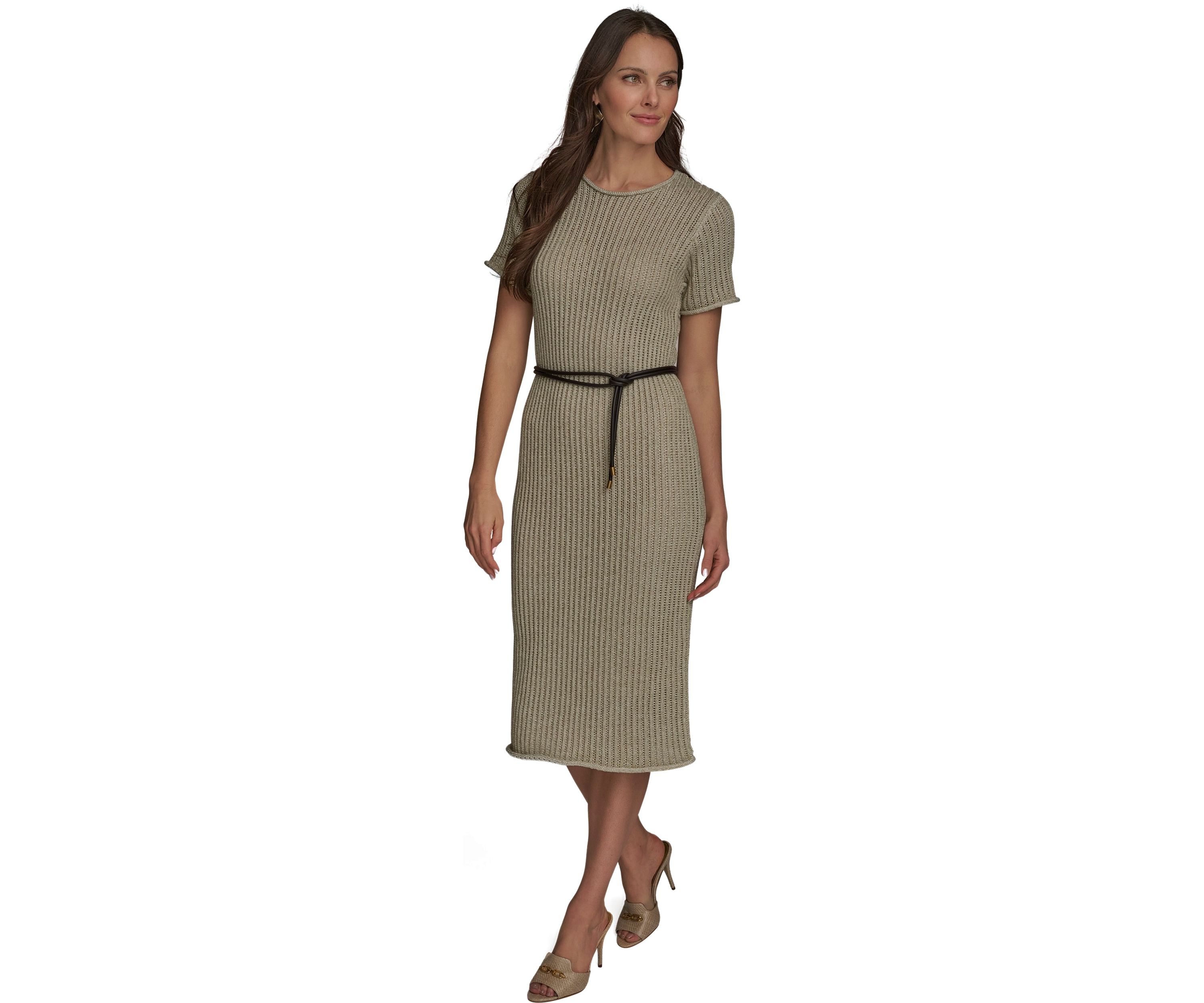 Womens Short Sleeve Crew Neck Knit Slim Dress