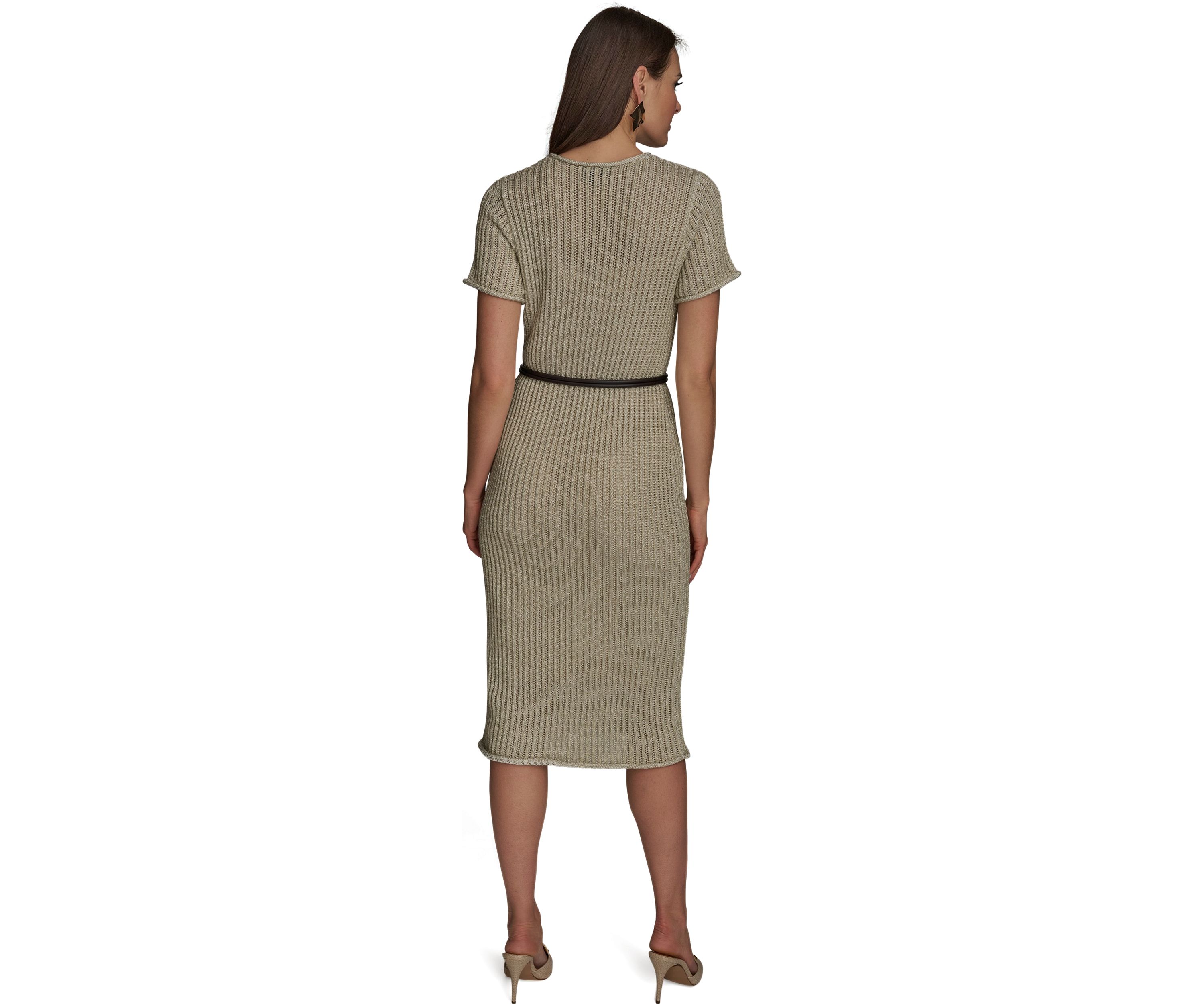 Womens Short Sleeve Crew Neck Knit Slim Dress