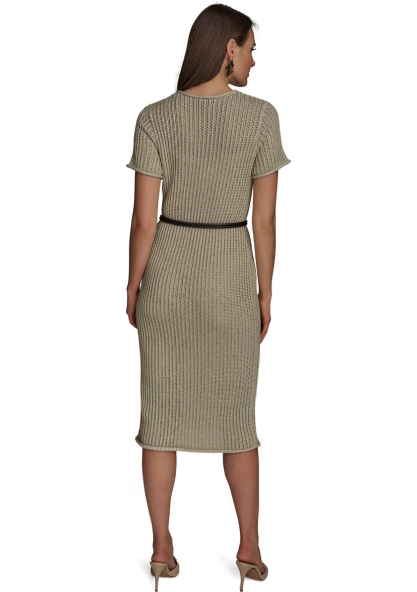 Womens Short Sleeve Crew Neck Knit Slim Dress