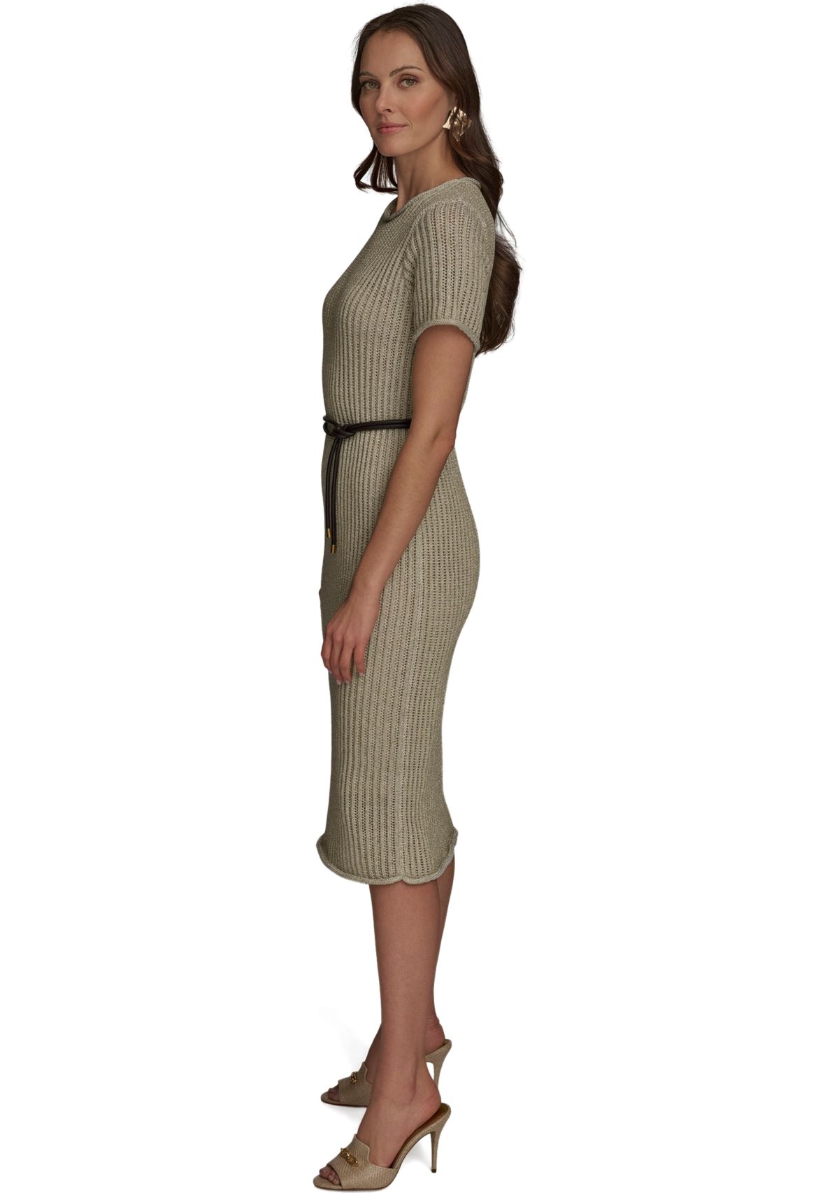 Womens Short Sleeve Crew Neck Knit Slim Dress