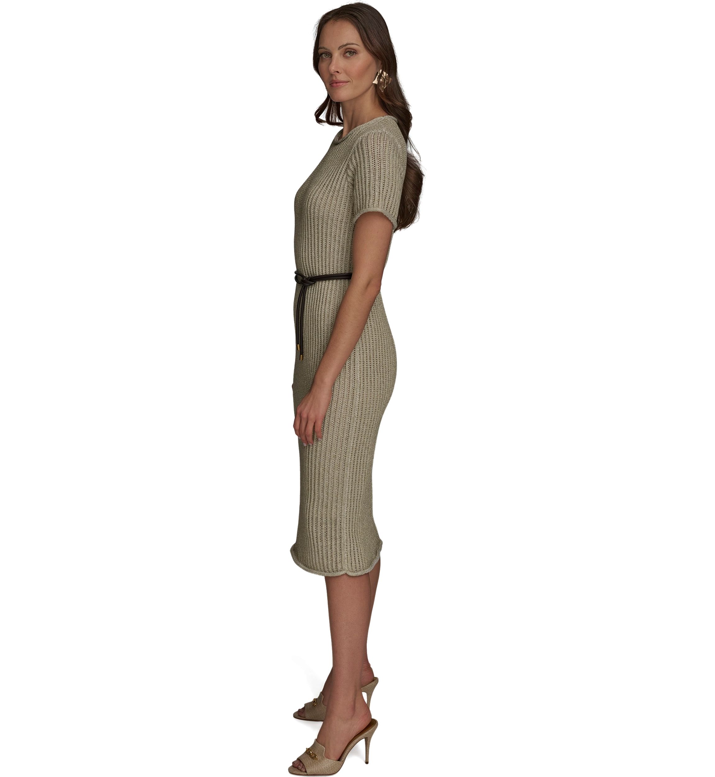 Womens Short Sleeve Crew Neck Knit Slim Dress