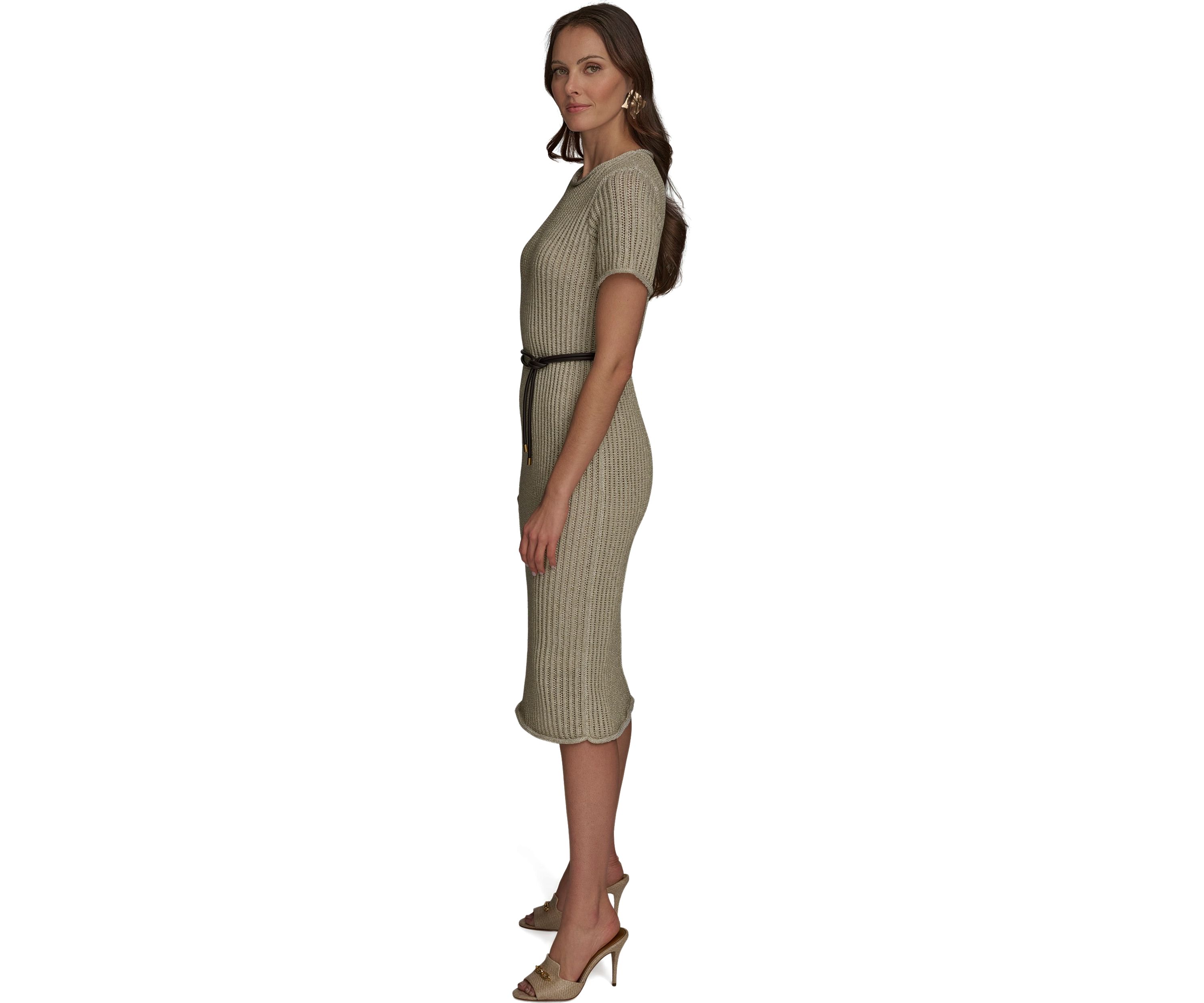Womens Short Sleeve Crew Neck Knit Slim Dress
