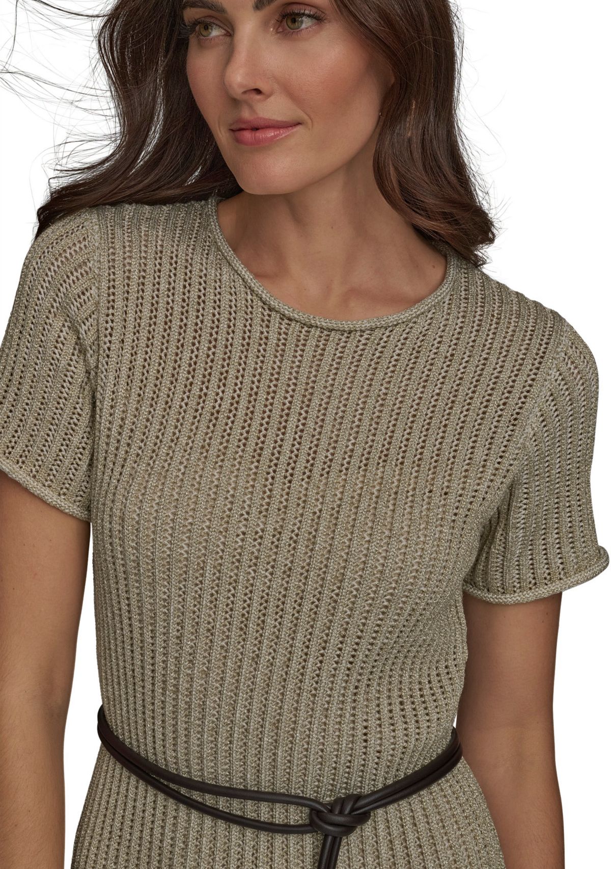 Womens Short Sleeve Crew Neck Knit Slim Dress