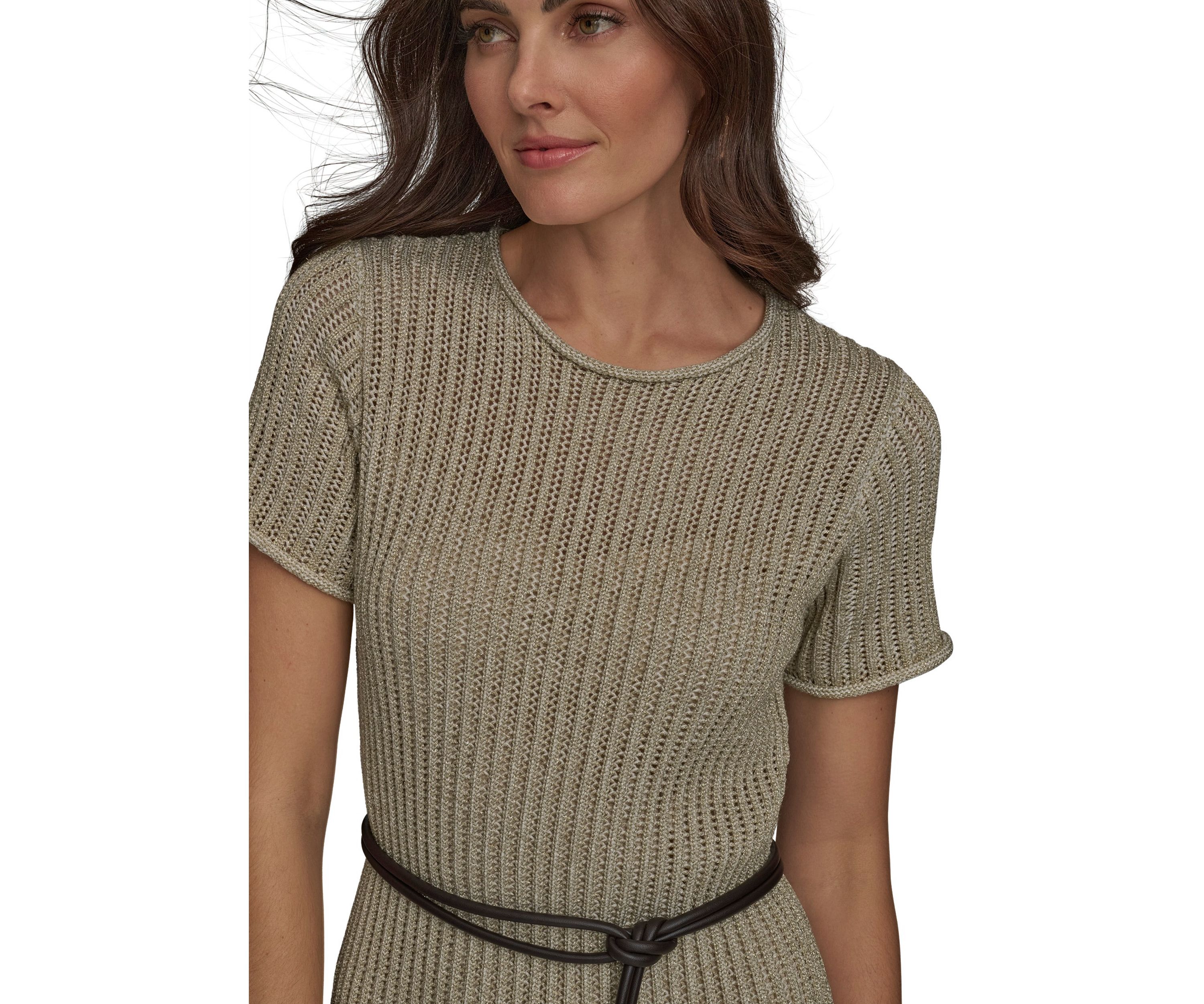 Womens Short Sleeve Crew Neck Knit Slim Dress