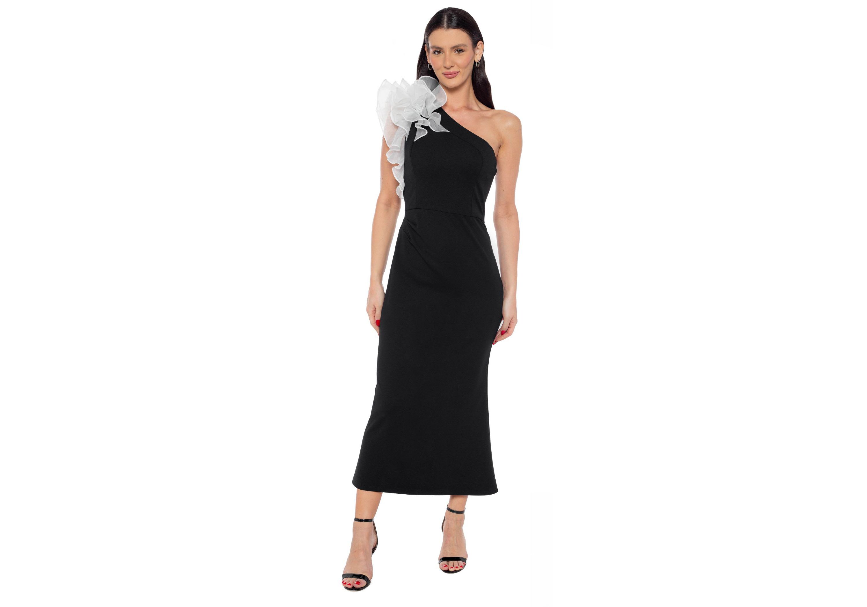 One Shoulder Ruffle Midi Dress