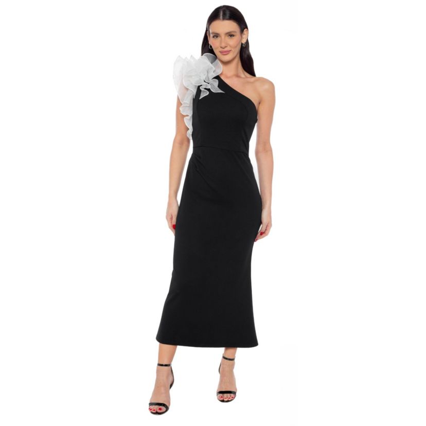 One Shoulder Ruffle Midi Dress