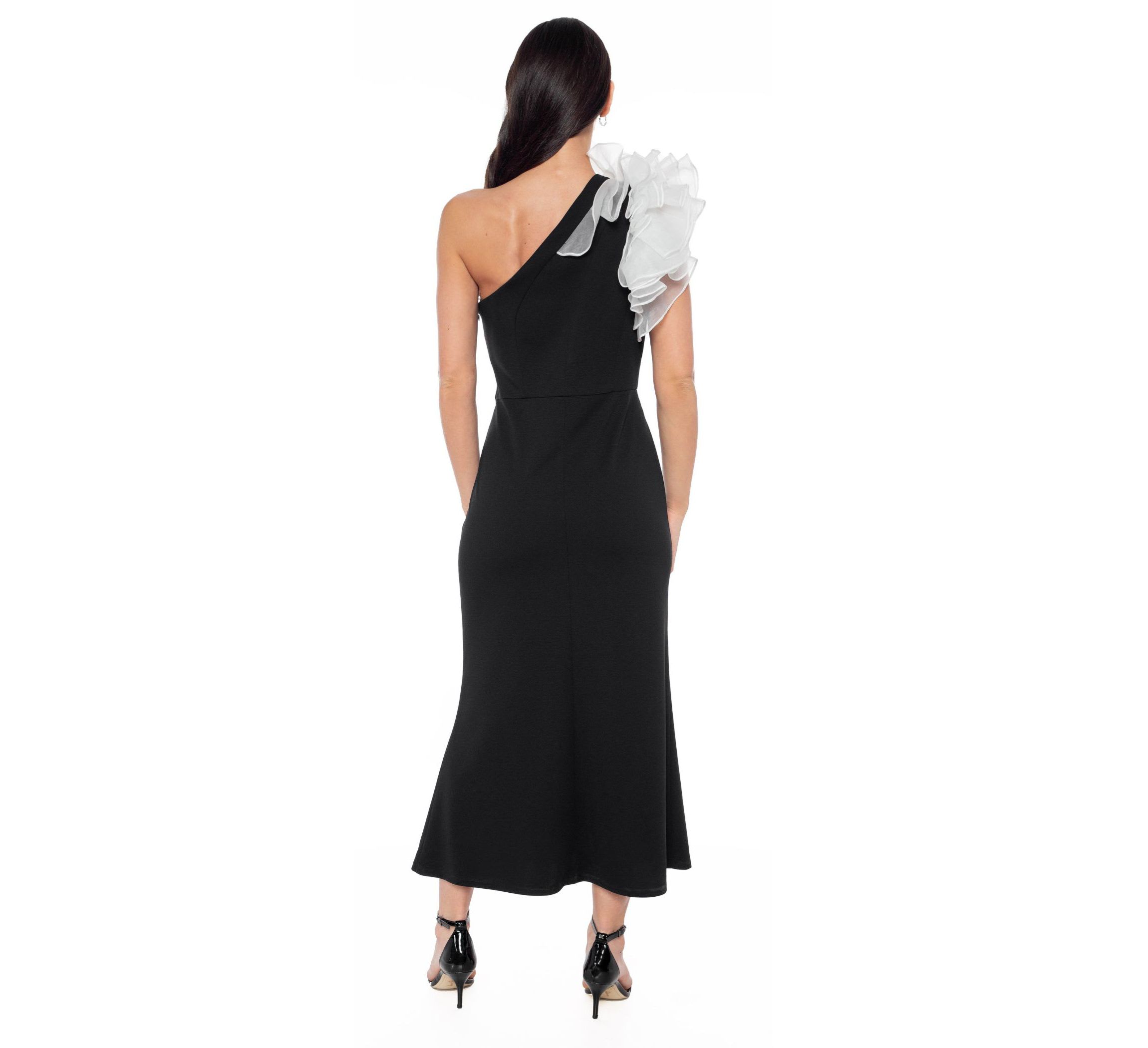 One Shoulder Ruffle Midi Dress
